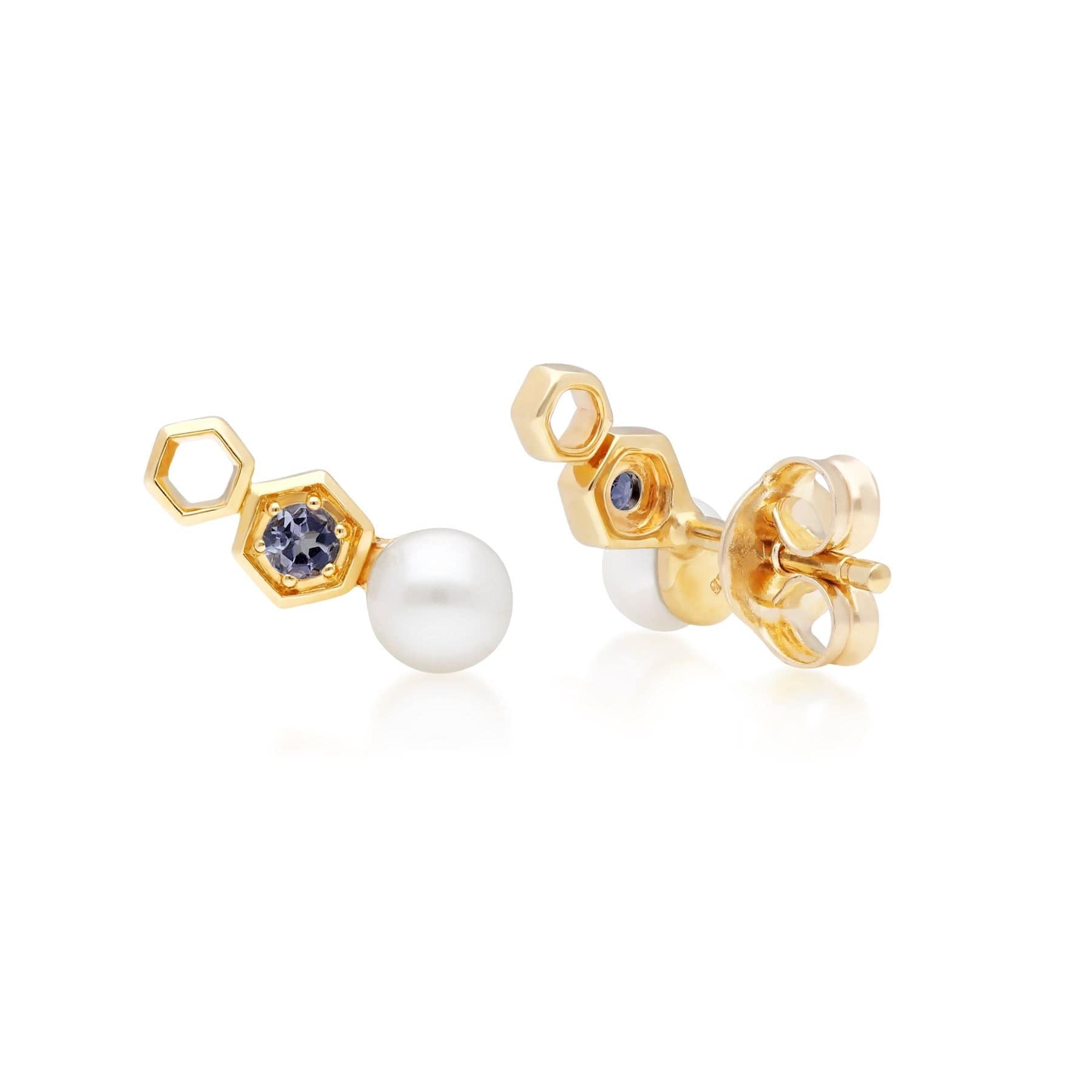 135E1632039 Modern Pearl & Tanzanite Ear Climber Studs in 9ct  Gold 3