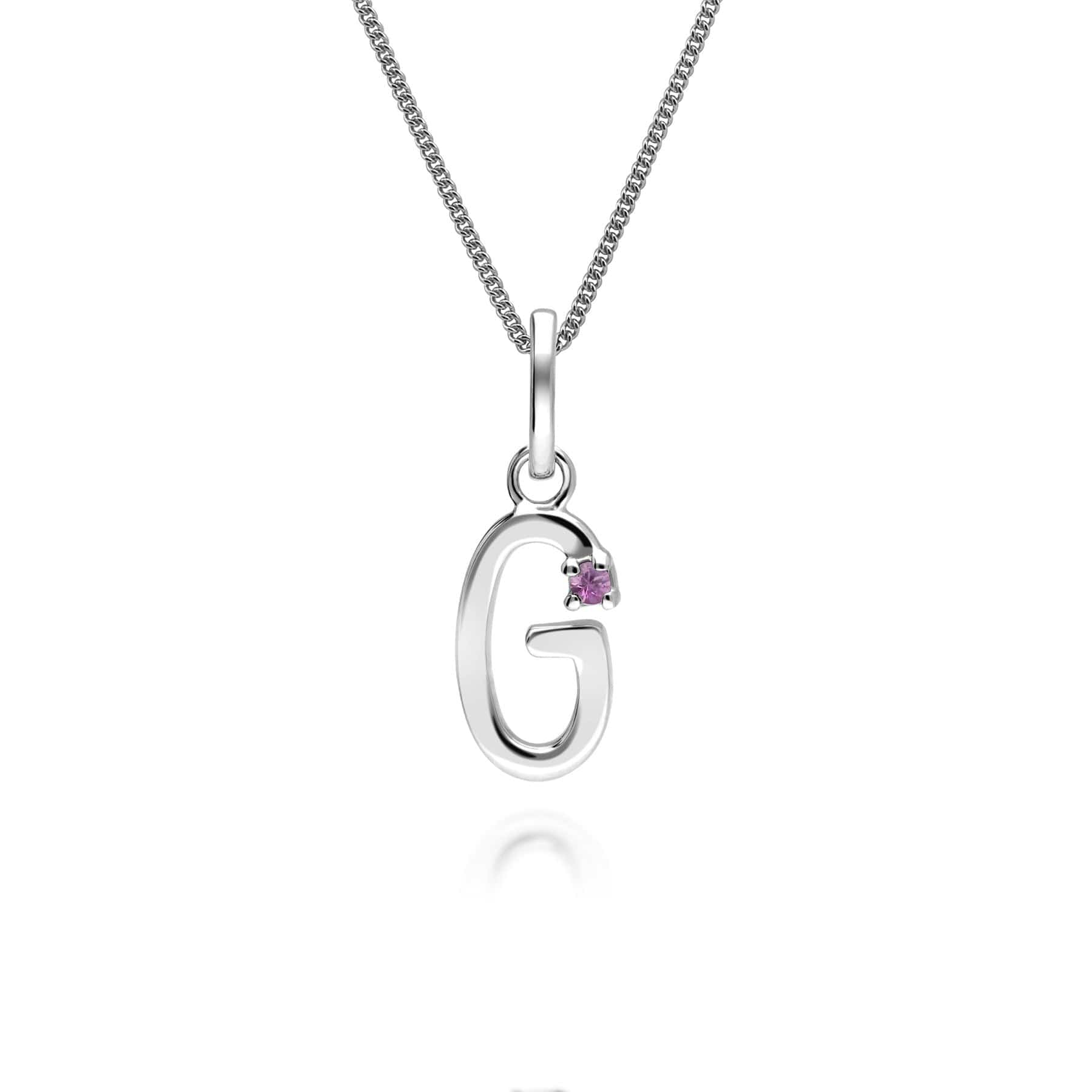 Initial Pink Sapphire Letter Charm Necklace in 9ct White Gold - Gemondo
