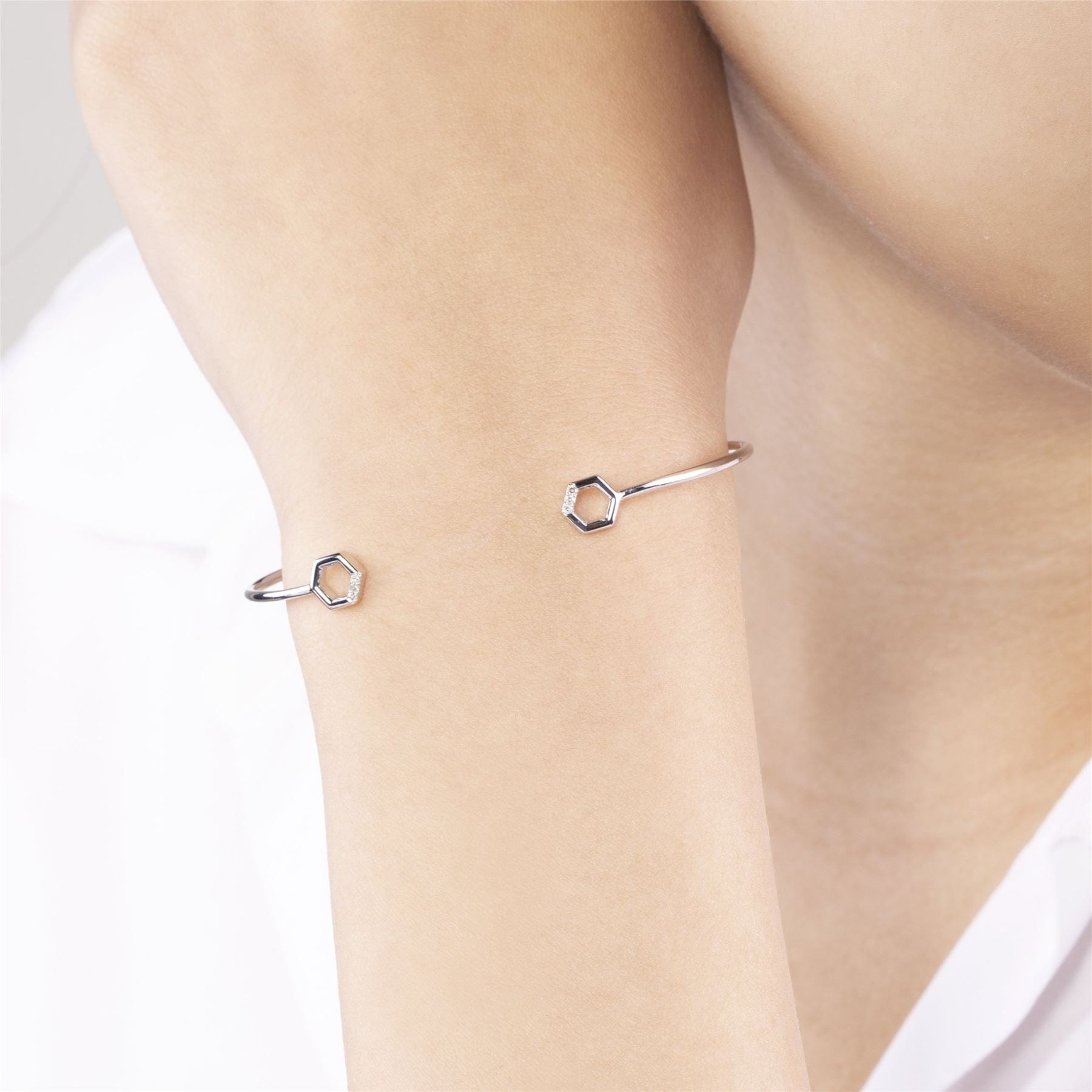 Diamond Pavé Hexagon Open Bangle in 9ct White Gold Model Image