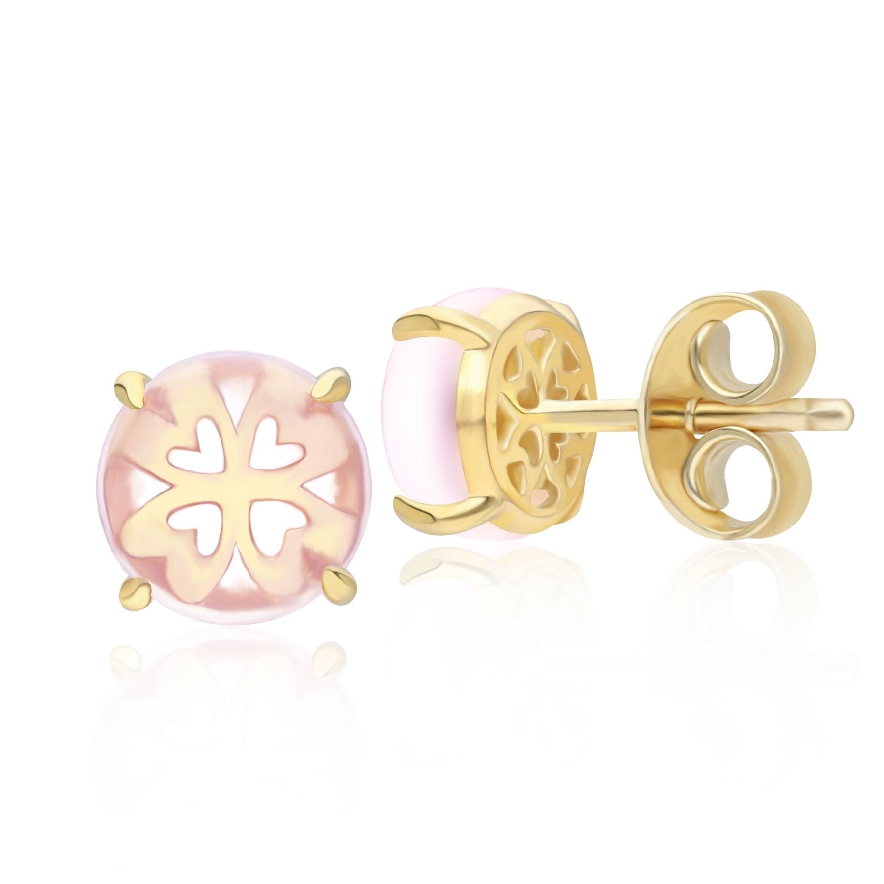Gardenia Pink Amethyst Cabochon Stud Earrings in Gold Plated Sterling Silver - Gemondo