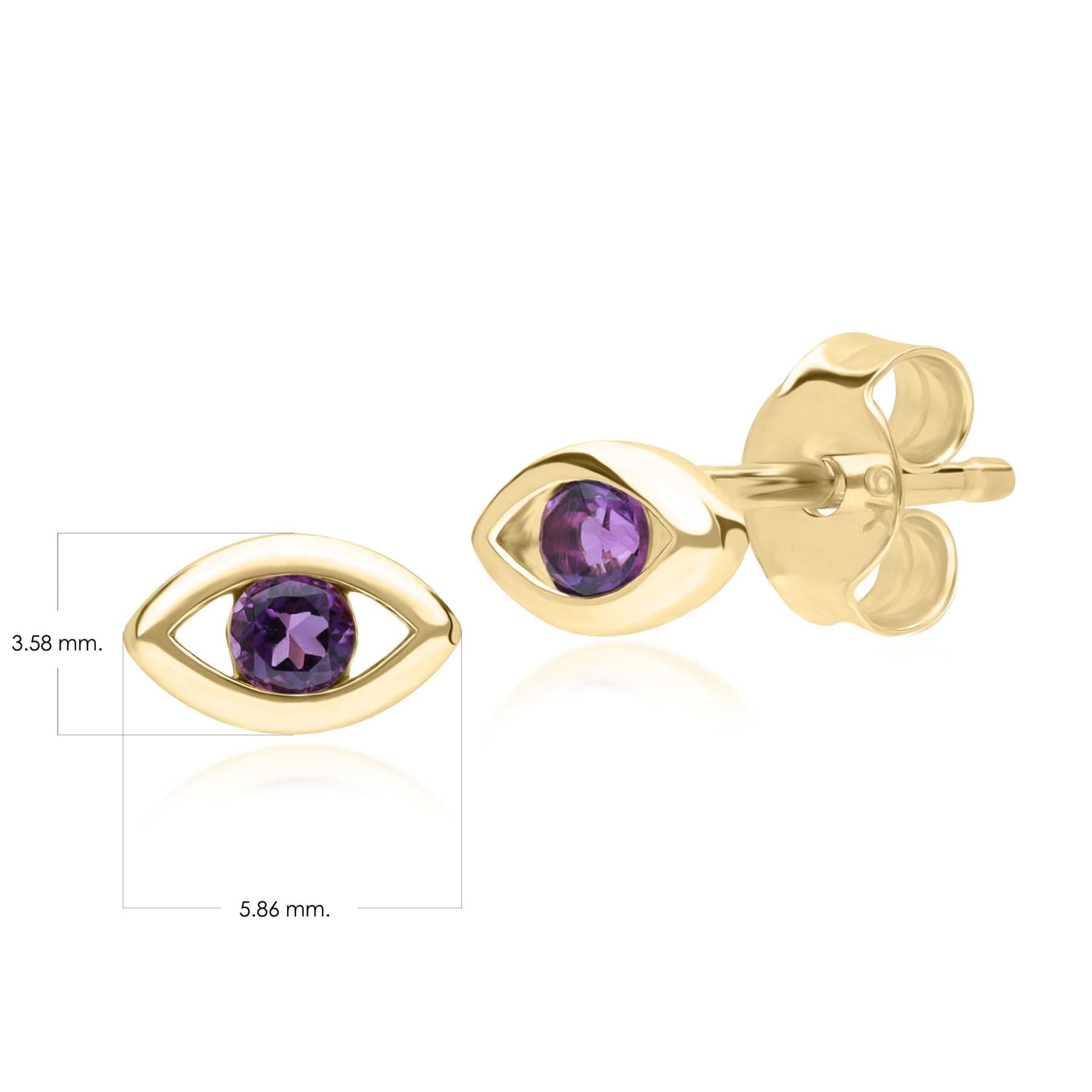 ECFEW™ Dainty Evil Eye Amethyst Stud Earrings in 9ct Yellow Gold - Gemondo