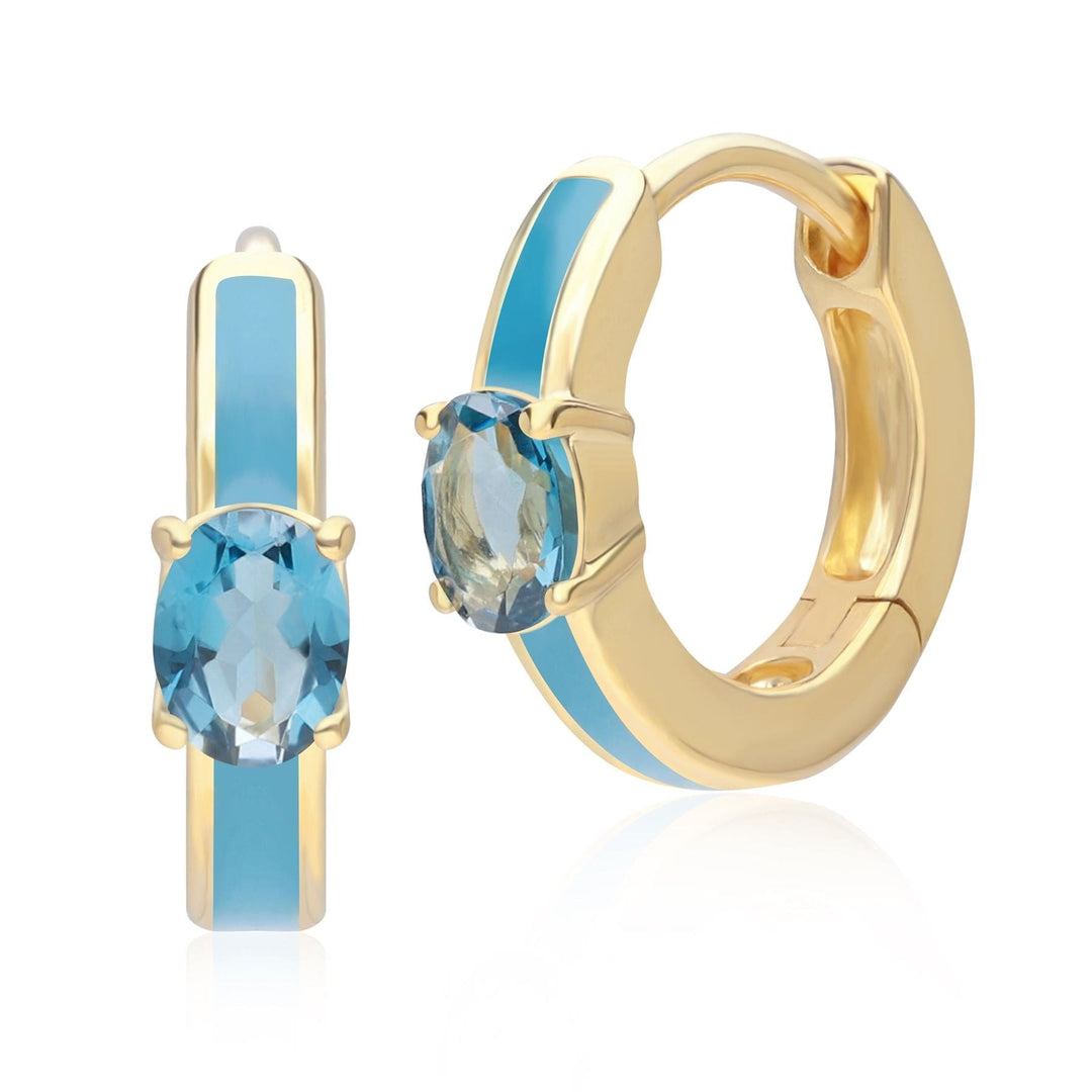 blue enamel and blue topaz huggie hoop earrings