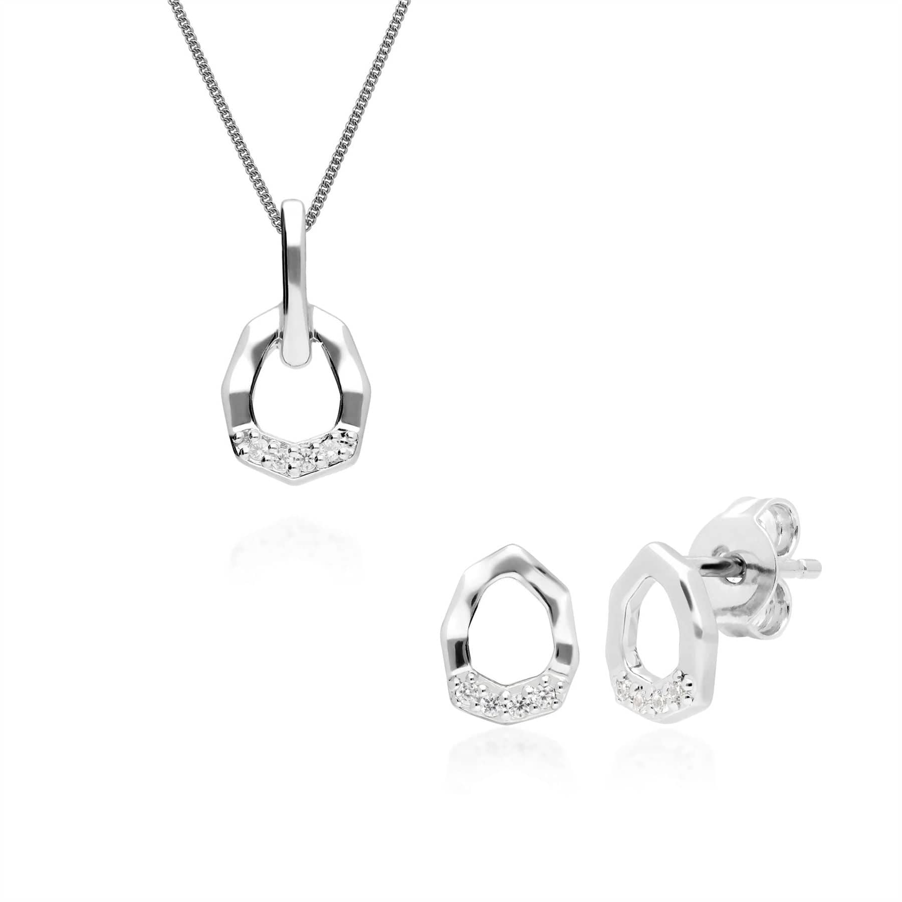 162P0225019-162E0269019 Diamond Pave Asymmetrical Pendant & Earring Set in 9ct White Gold 1