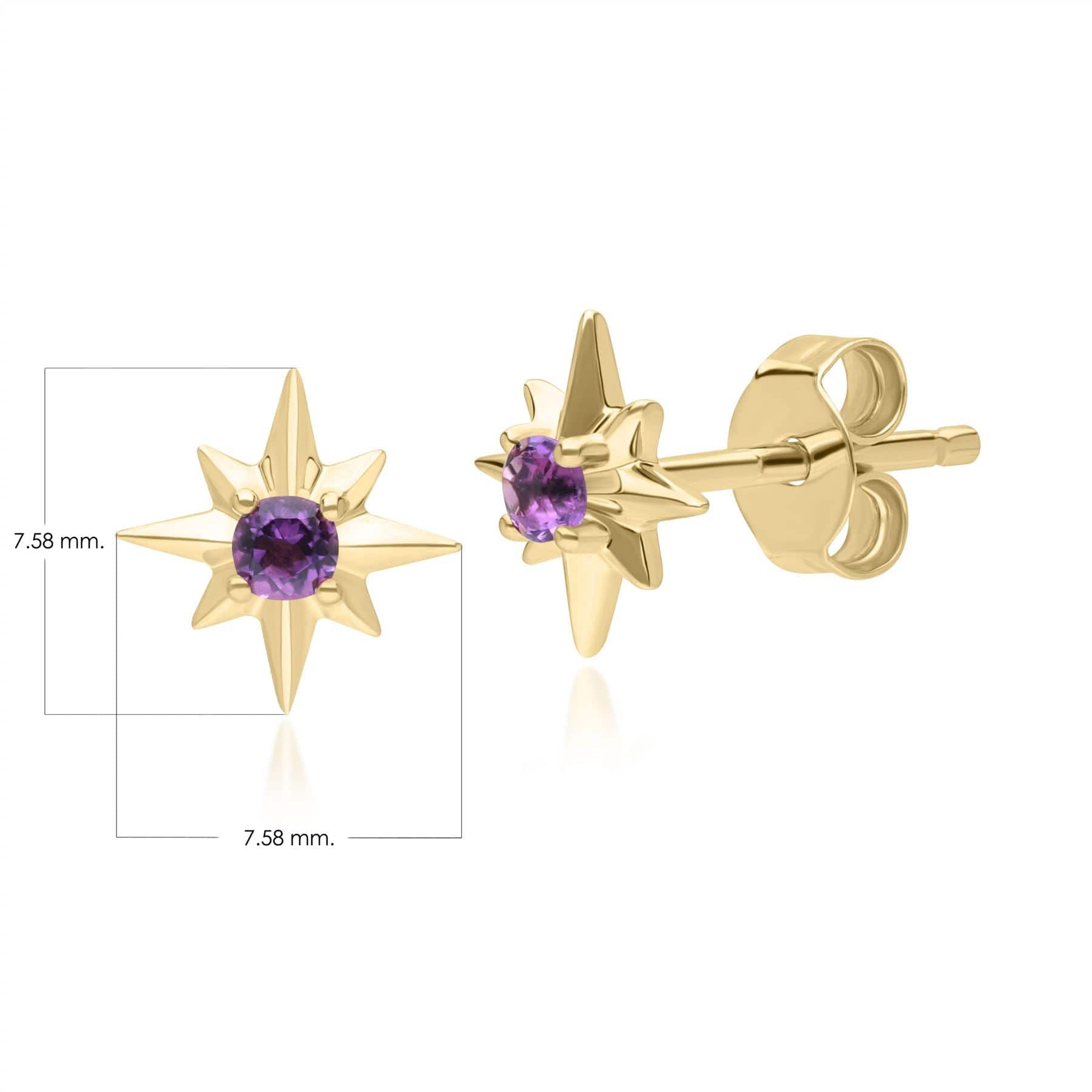 Night Sky Amethyst Star Stud Earrings in 9ct Yellow Gold - Gemondo