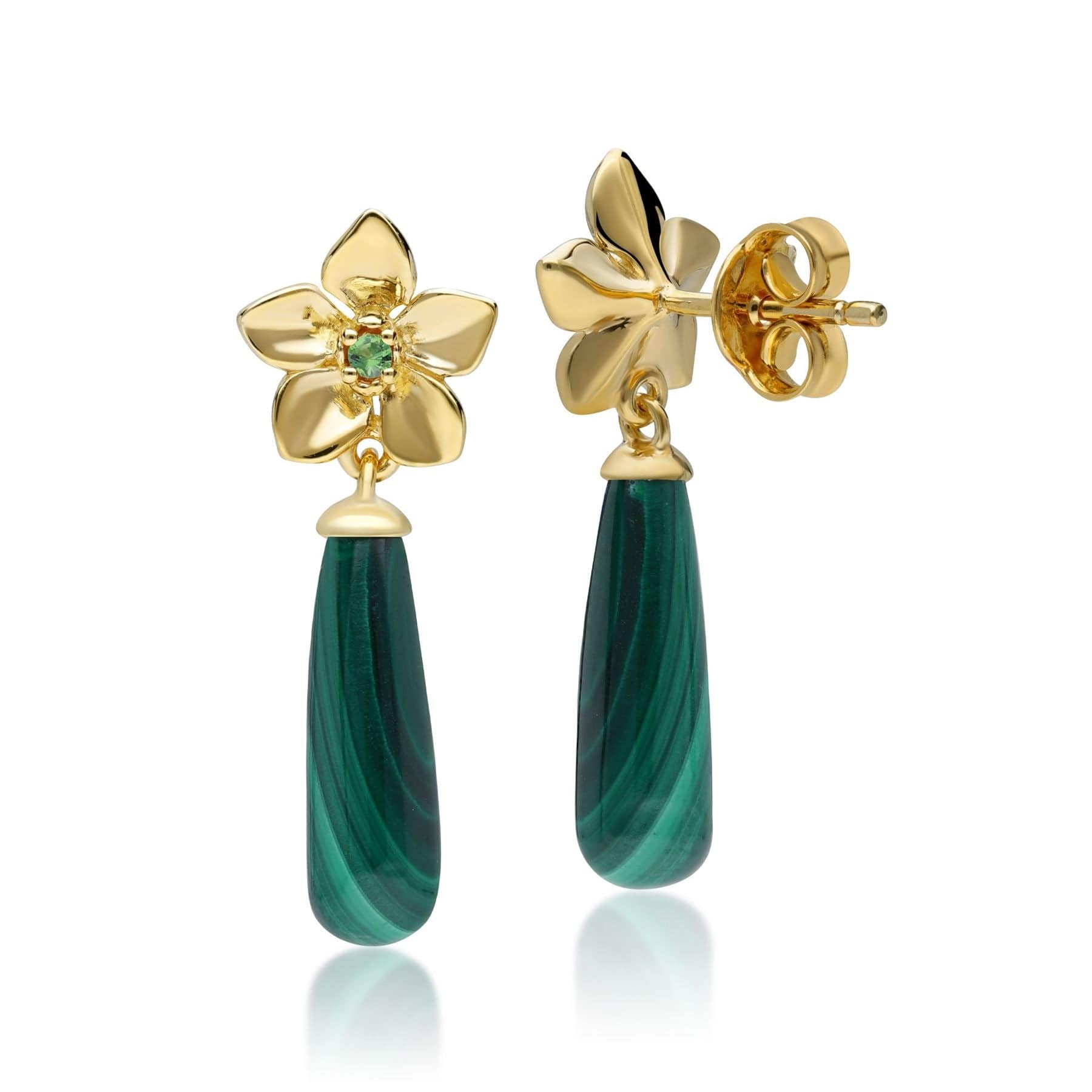 ECFEW™ 'The Creator' Malachite & Tsavorite Floral Drop Earrings Back