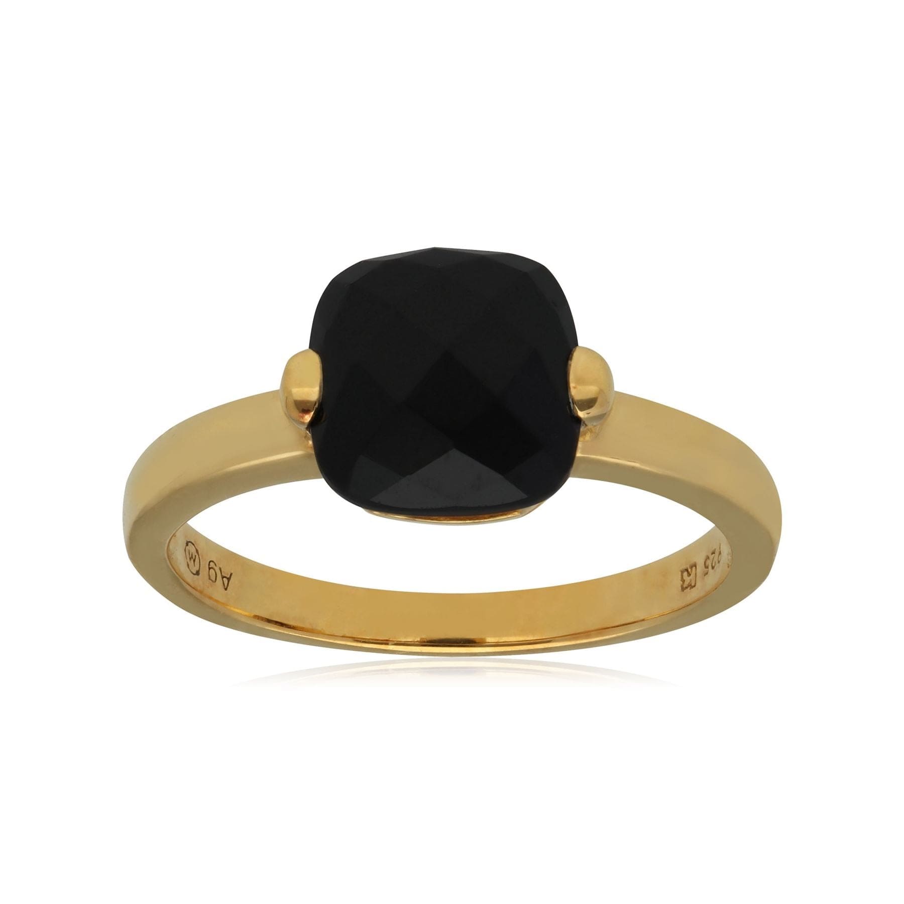 Kosmos Black Spinel Cocktail Ring in Yellow Gold Plated Sterling Silver - Gemondo