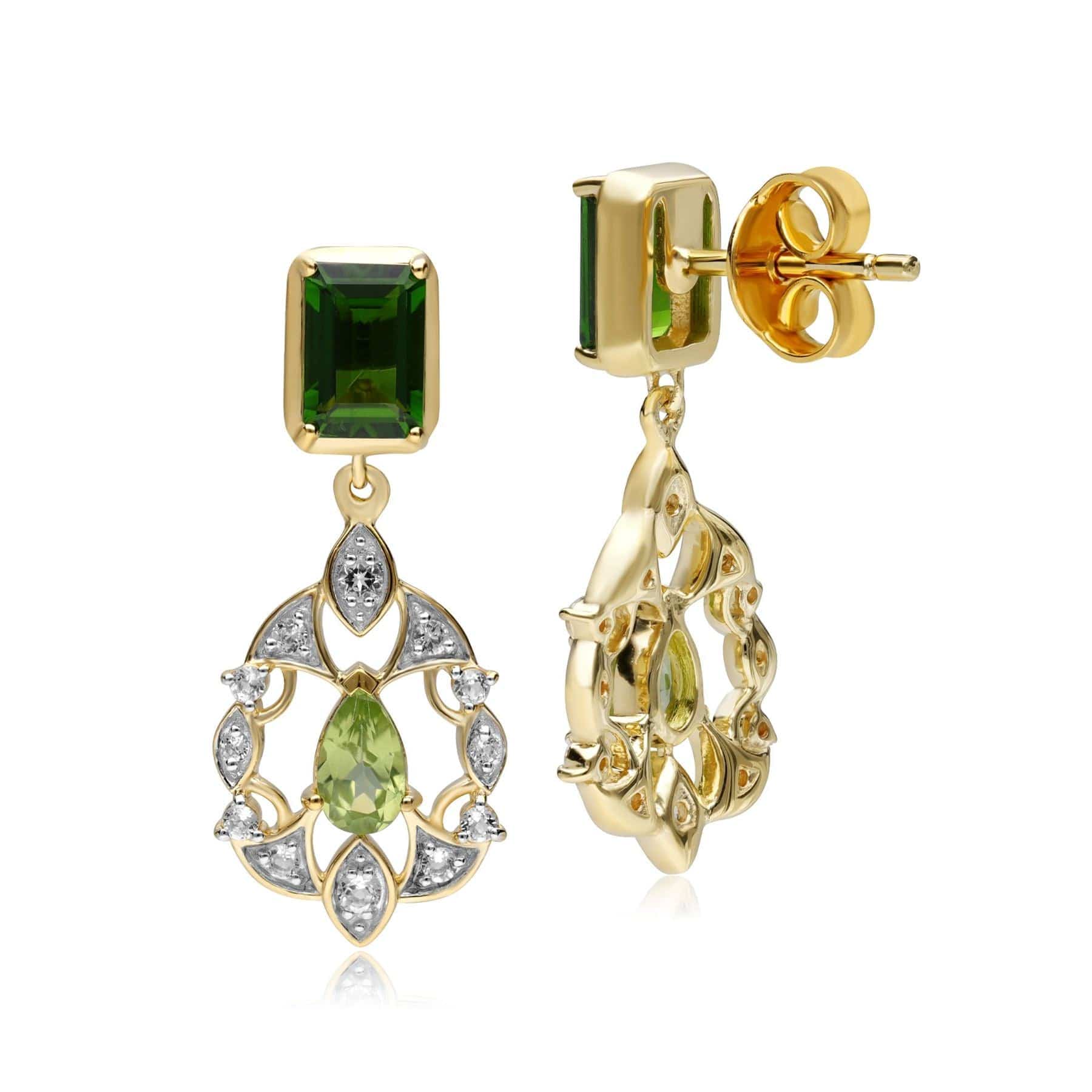 253E337001925 ECFEW™ Creator Chrome Diopside & Peridot Floral Drop Earrings In Sterling Silver 2