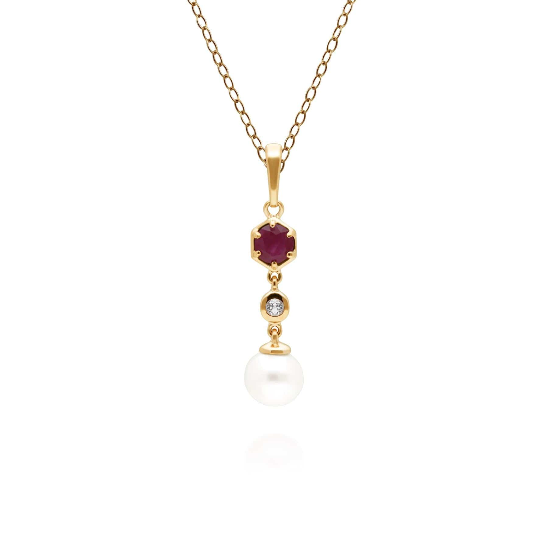 Modern Pearl, Ruby & Topaz Drop Pendant in Gold Plated Silver