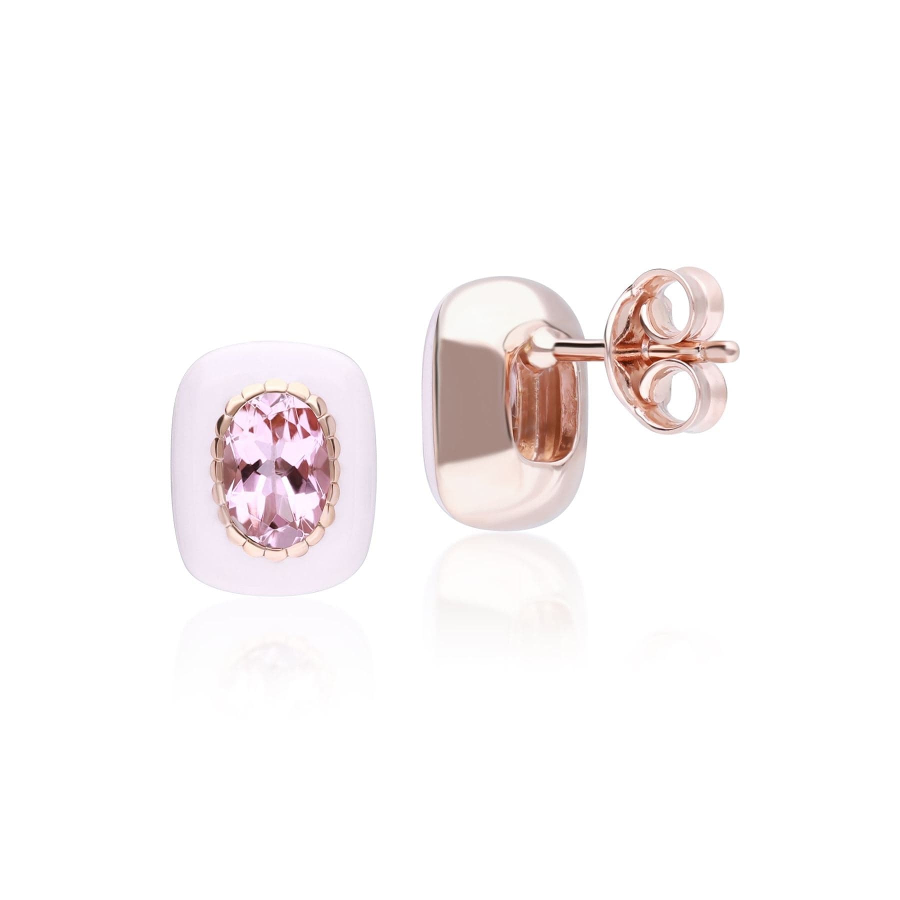 Siberian Waltz Enamel & Pink Tourmaline Stud Earrings In Rose Gold Plated Silver - Gemondo