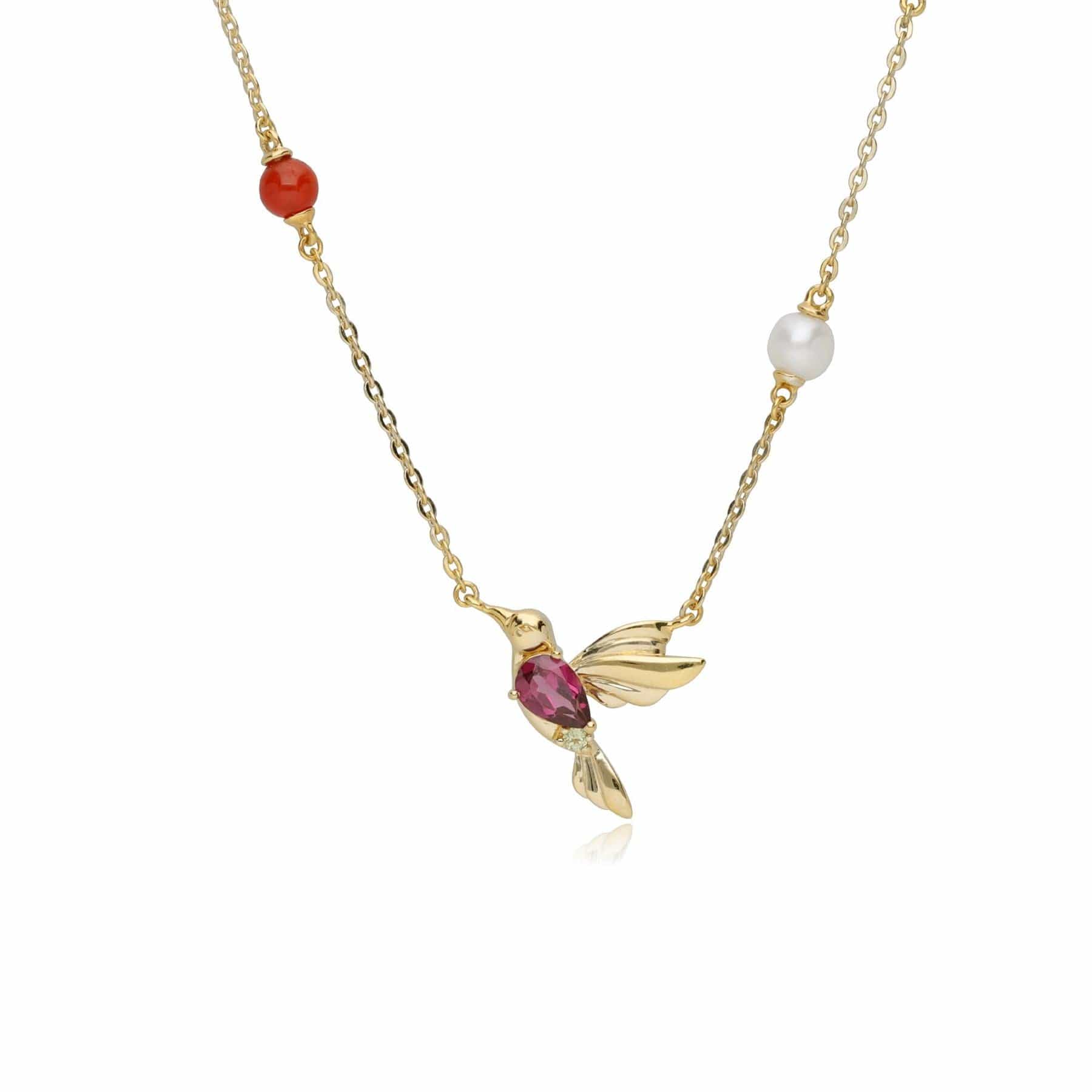 ECFEW™ 'The Creator' Rhodolite, Peridot, Malachite & Carnelian Hummingbird Necklace