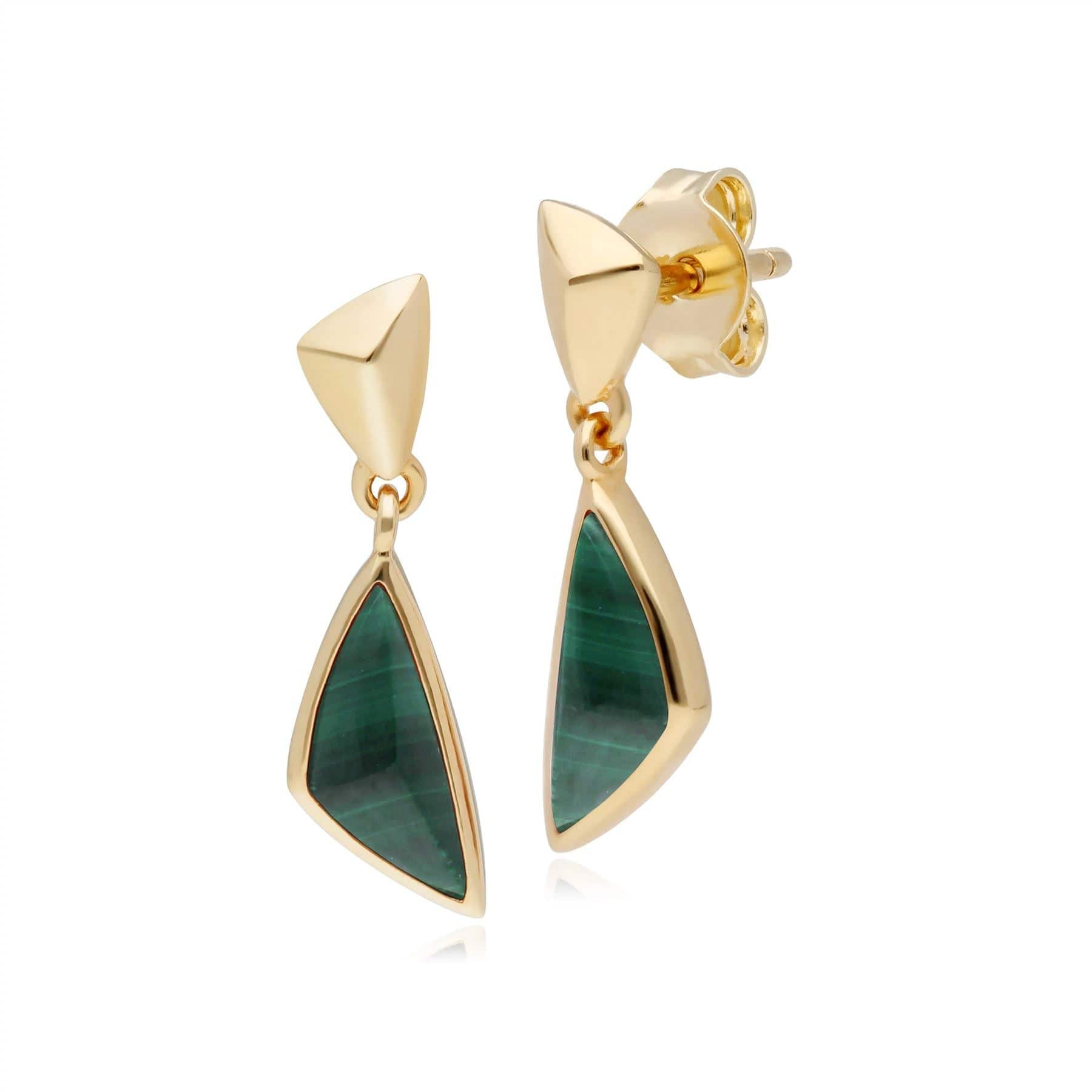 Micro Statement Malachite Drop Earrings in Gold Plated 925 Sterling Silver