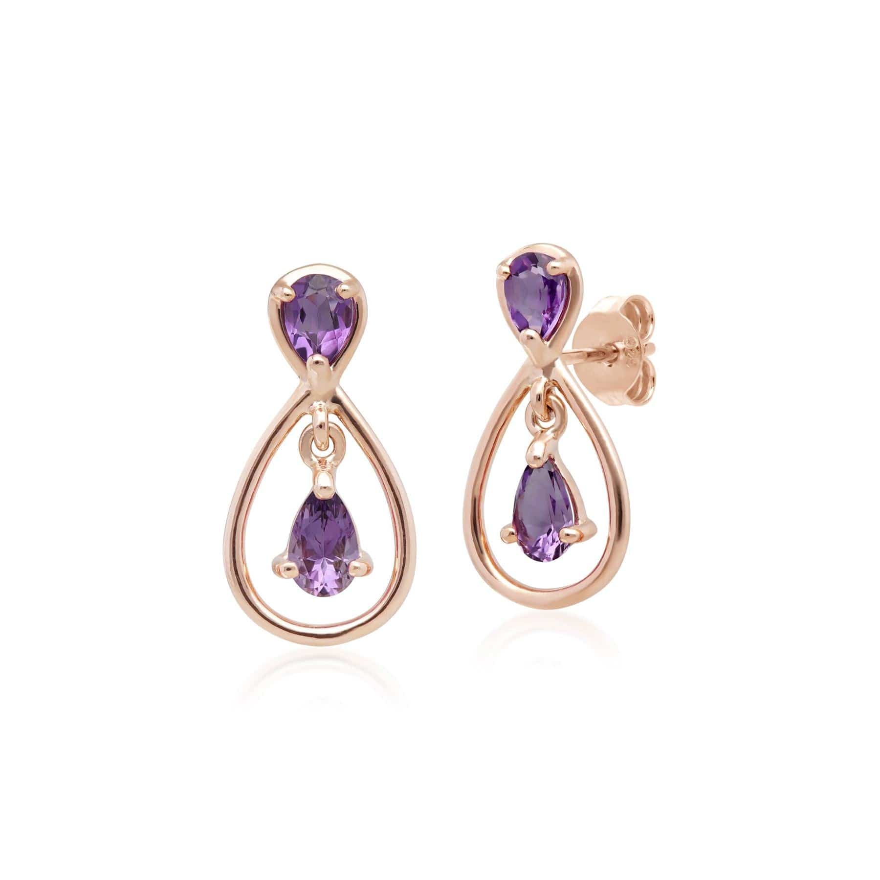 Classic Pear Cut Amethyst Drop Earrings in 9ct Rose Gold - Gemondo