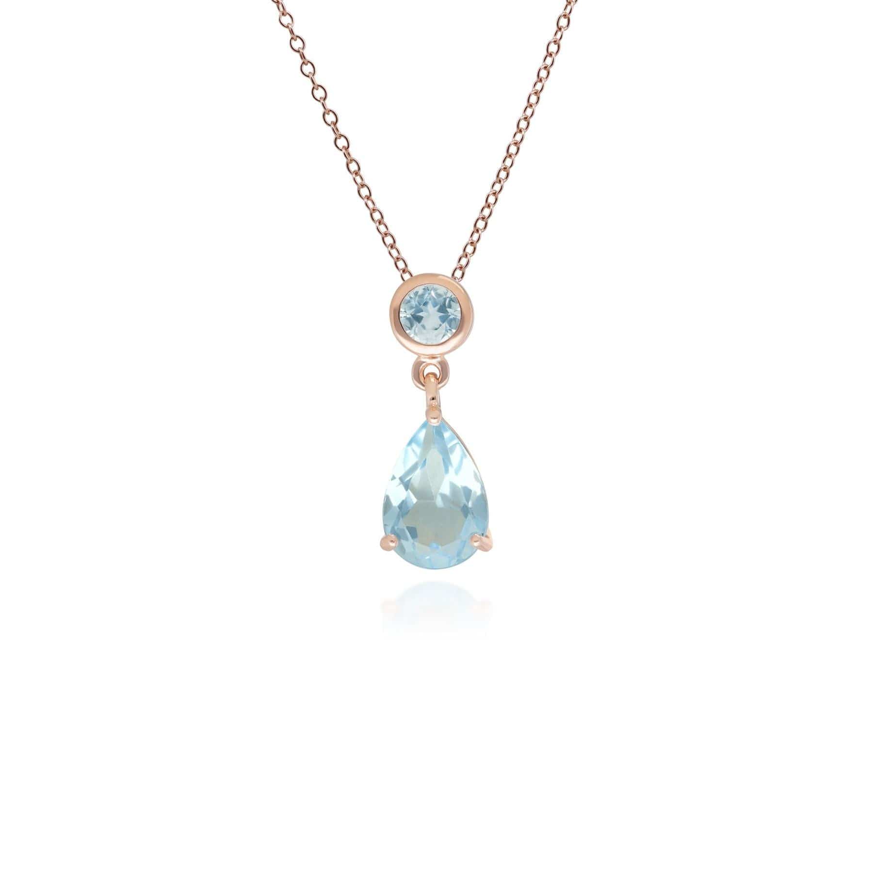 Classic Pear Blue Topaz Drop Pendant in 9ct Rose Gold - Gemondo