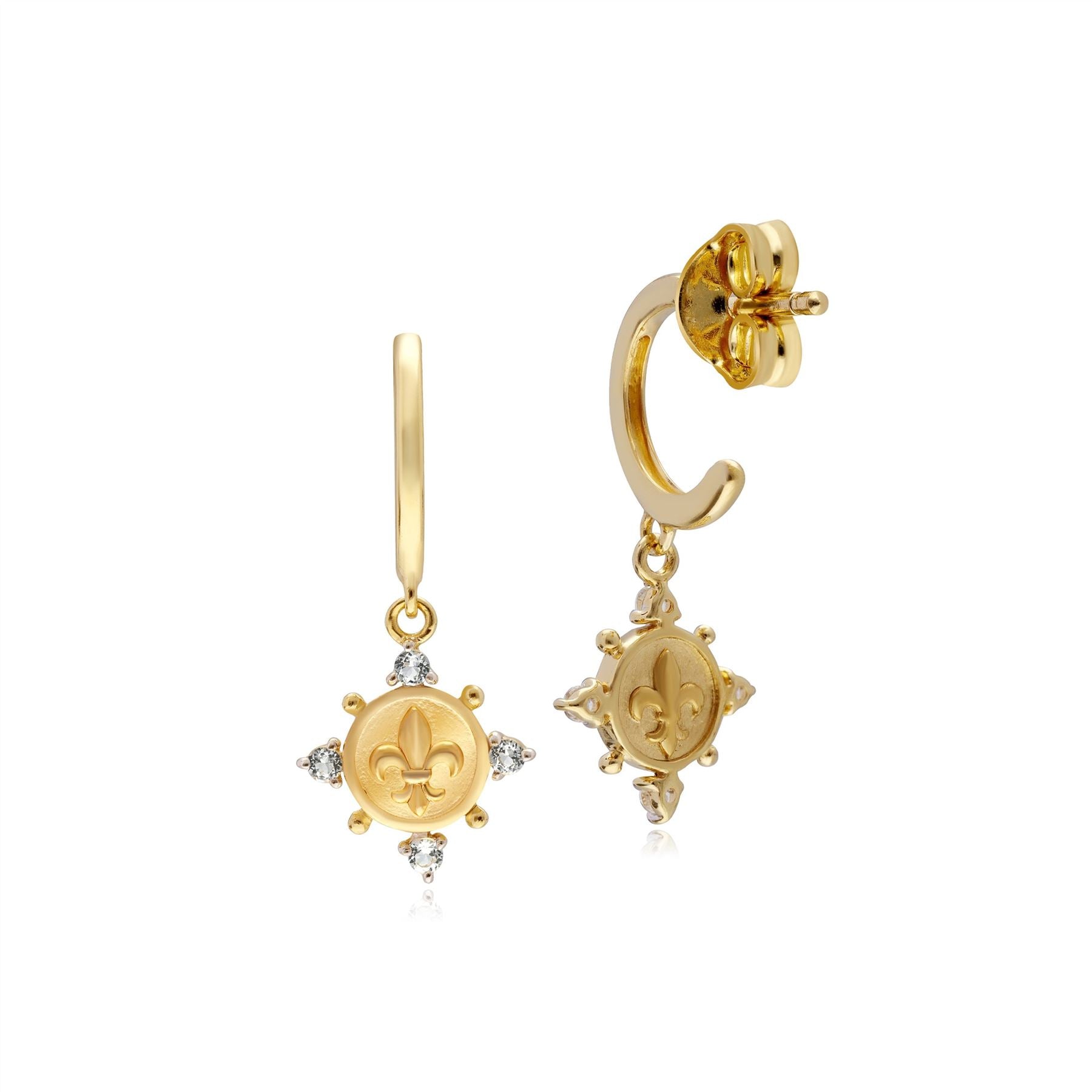 ECFEW™ 'The Liberator' White Topaz Fleur De Lis Hoop Earrings- back