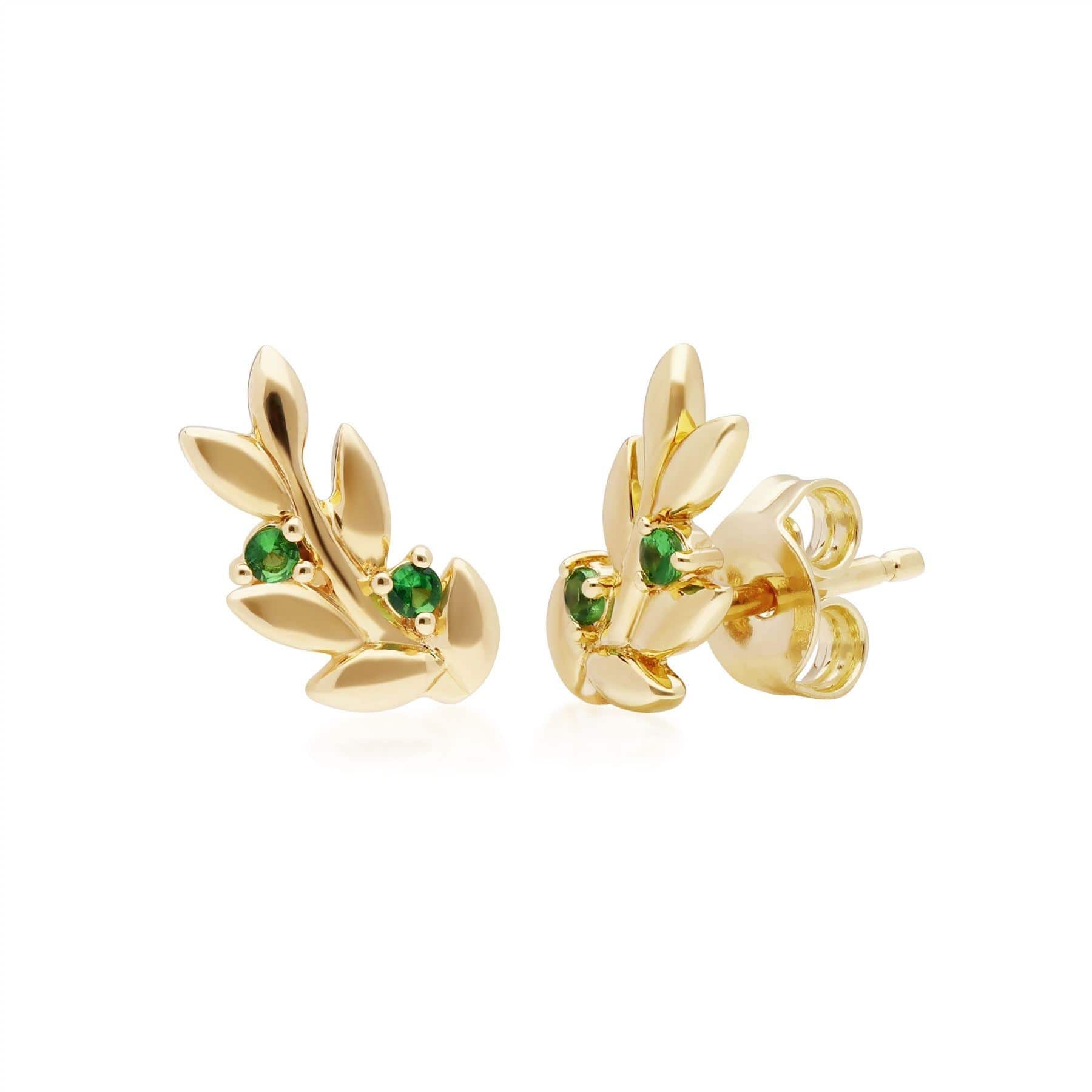 O Leaf Tsavorite Stud Earring & Ring Set in Gold Plated 925 Sterling Silver - Gemondo