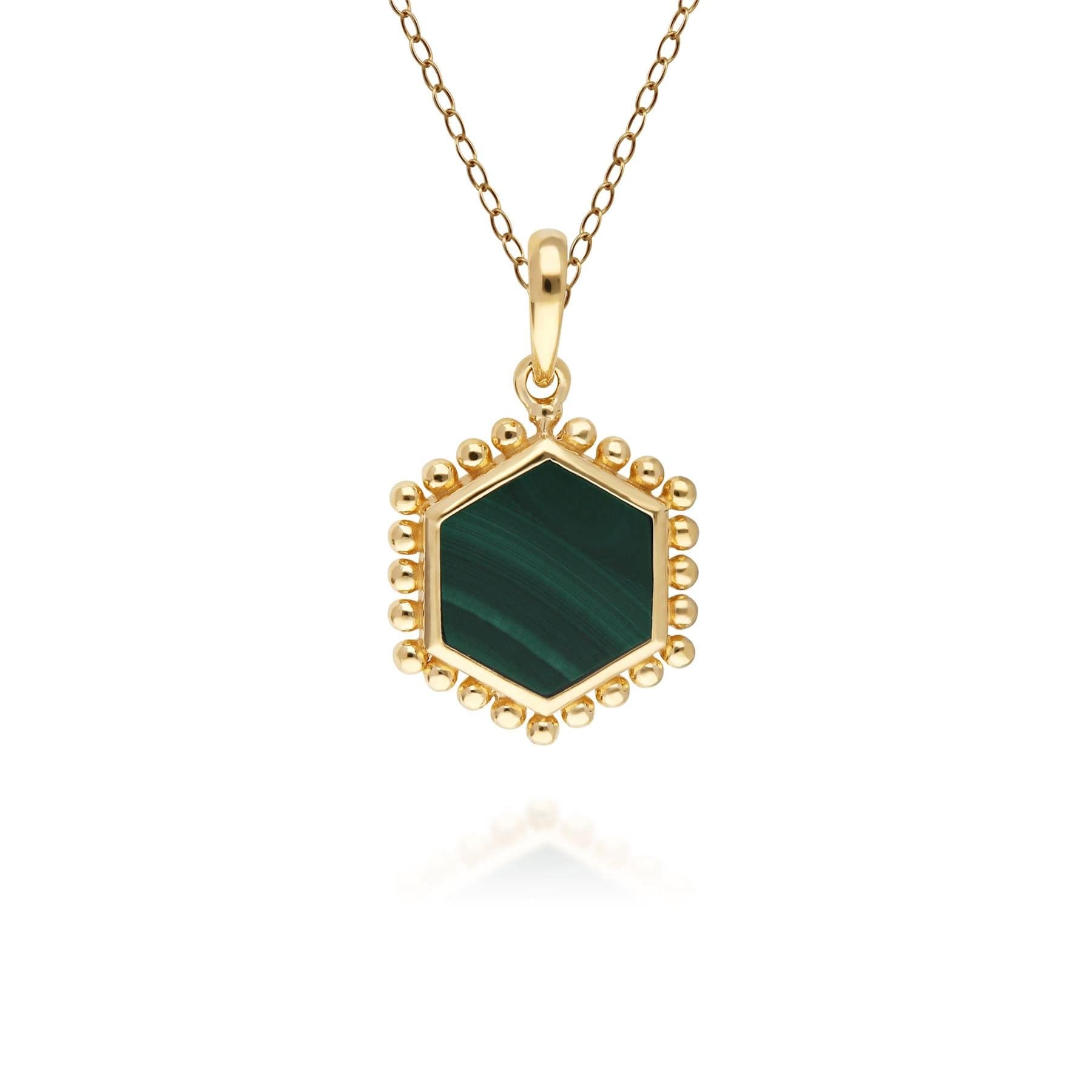 Malachite Flat Slice Hex Pendant in Gold Plated Sterling Silver