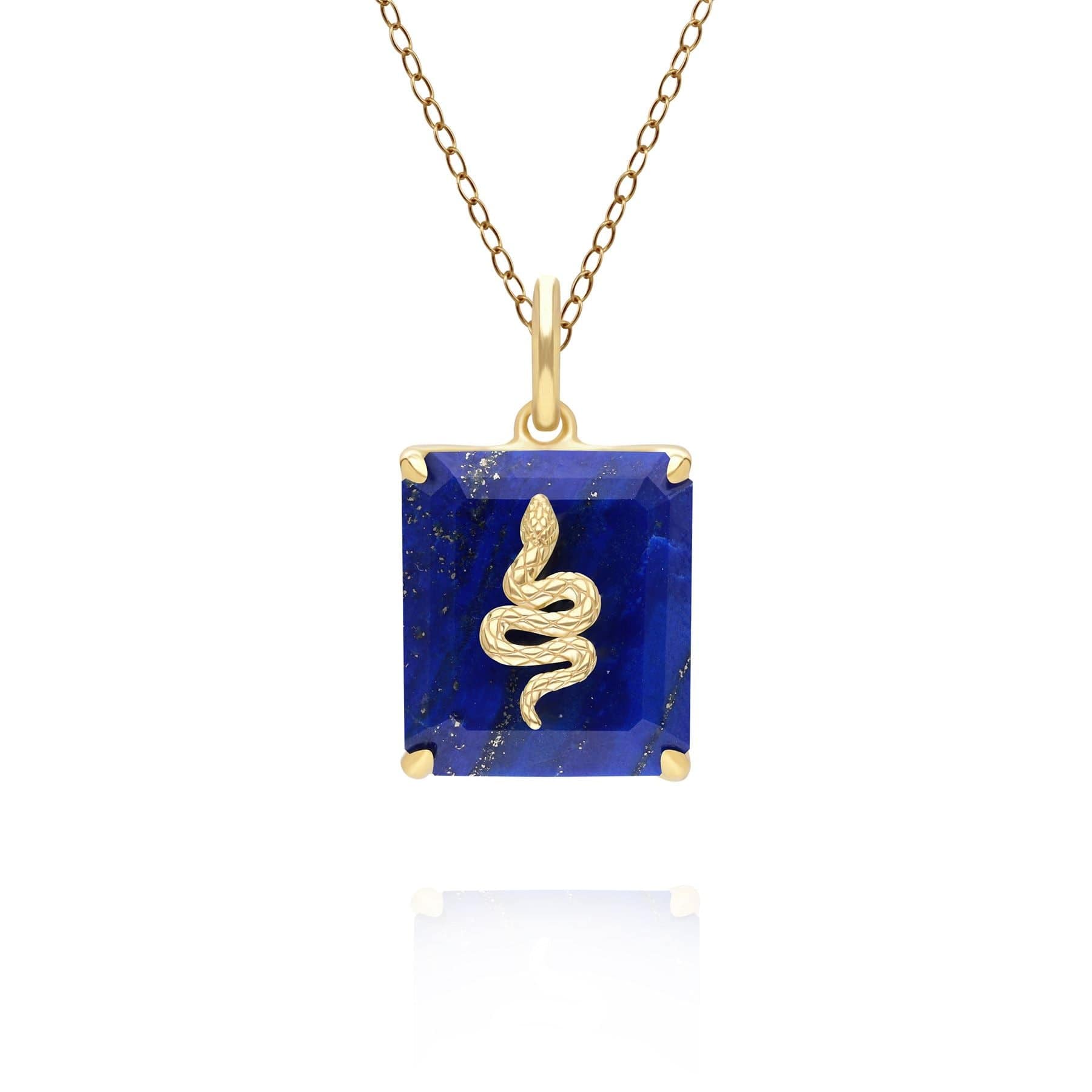 Grand Deco Lapis Lazuli Snake Pendant in Gold Plated Sterling Silver - Gemondo