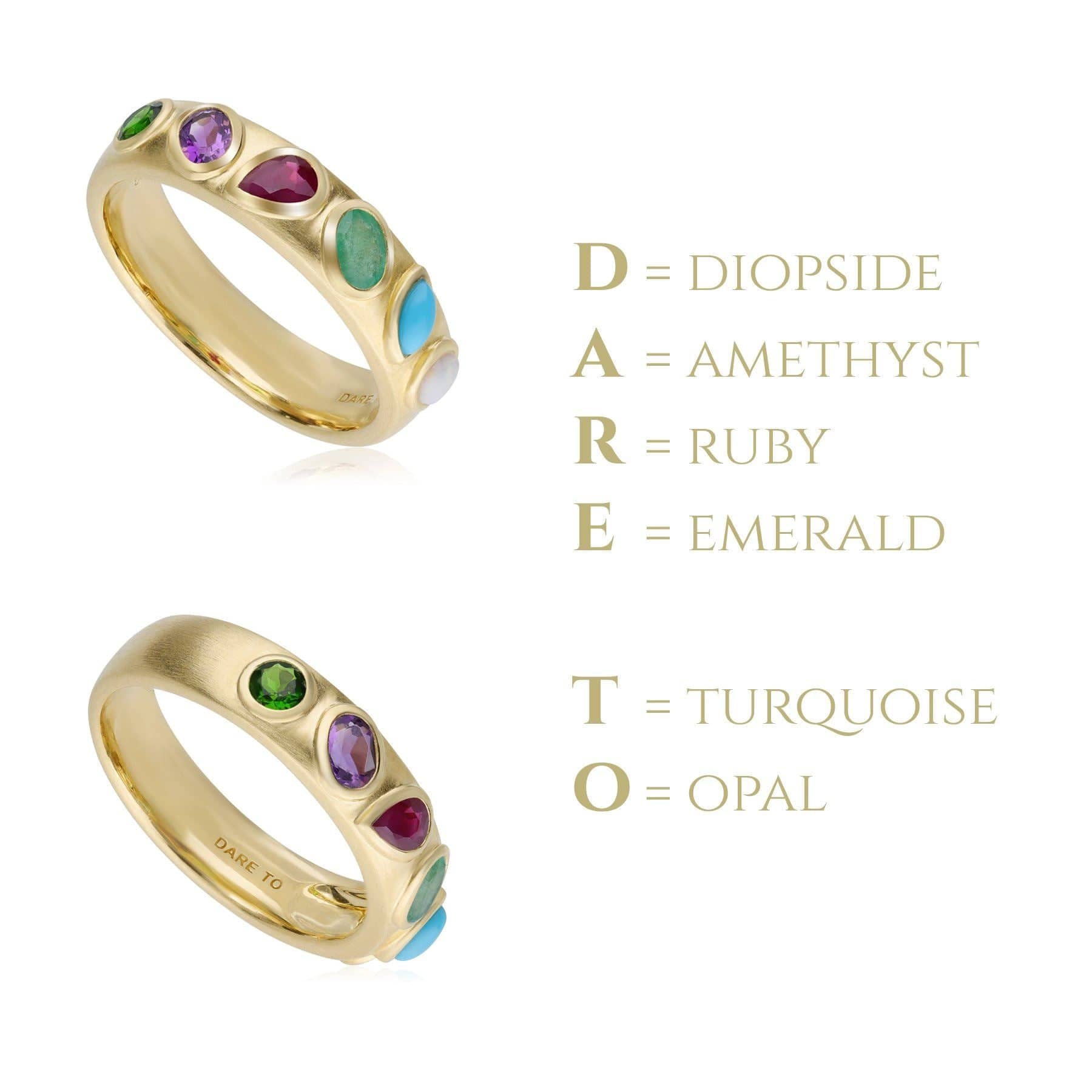 Gemondo Coded Whispers Brushed Gold 'Dare To' Acrostic Gemstone Ring