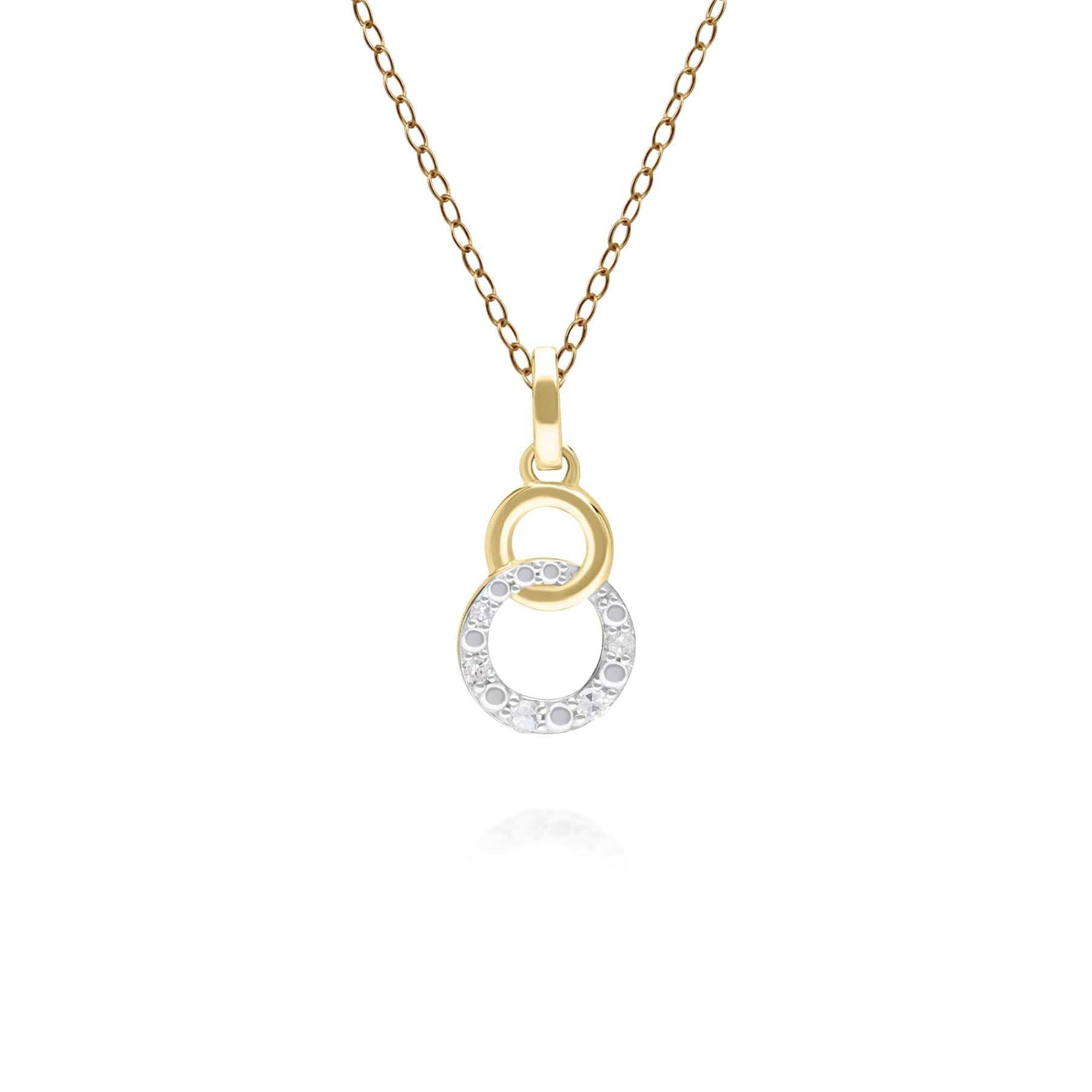 191P0770019 Diamond Pave Interlocking Hoop Pendant in 9ct Yellow Gold Front