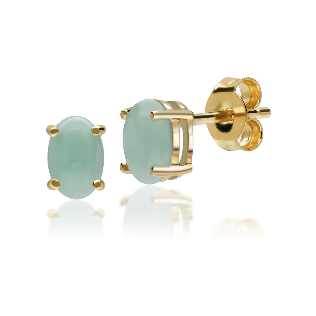 Classic Oval Jade Stud Earrings 9ct Yellow Gold