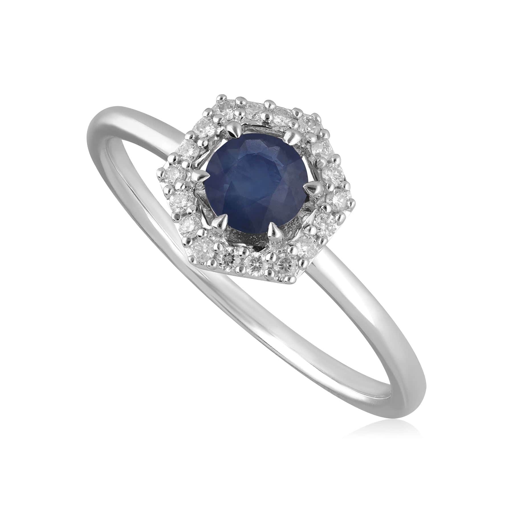 162R0404019 9ct White Gold 0.92ct Sapphire & Diamonds Halo Ring 1
