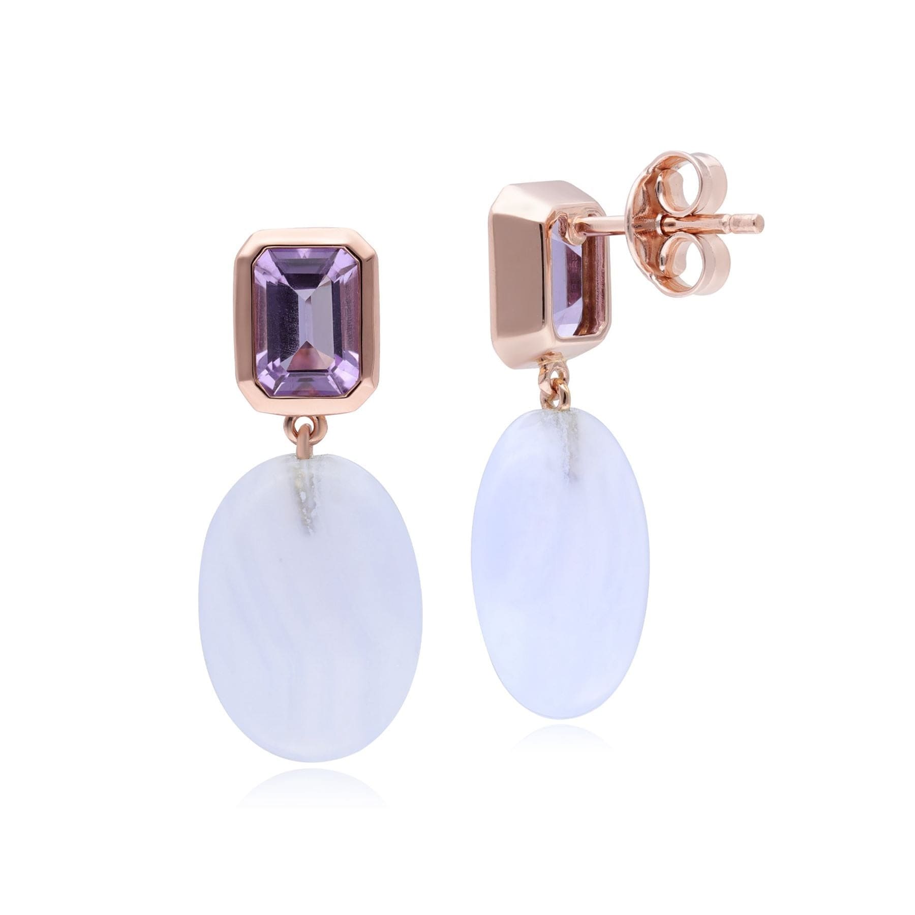 270E034502925 ECFEW™ Unifier Amethyst & Blue Lace Agate Drop Earrings In Rose Gold Plated Silver 4