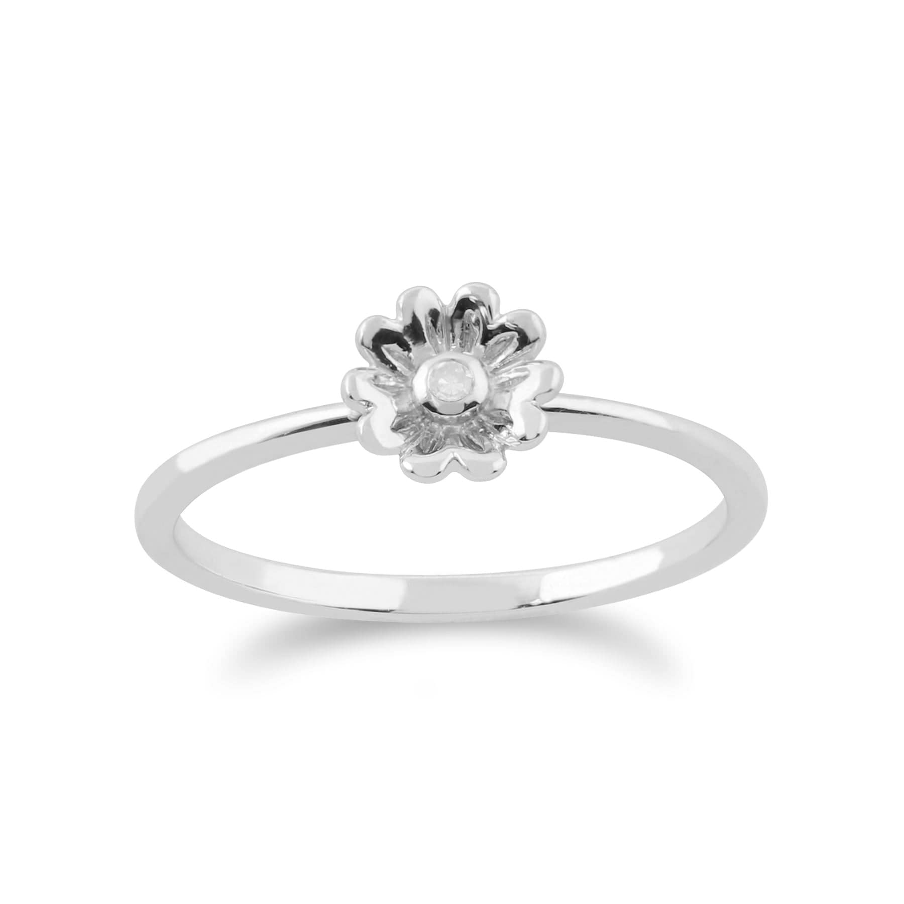 Gemondo 9ct White Gold 0.01ct Diamond Stackable Floral Ring - Gemondo