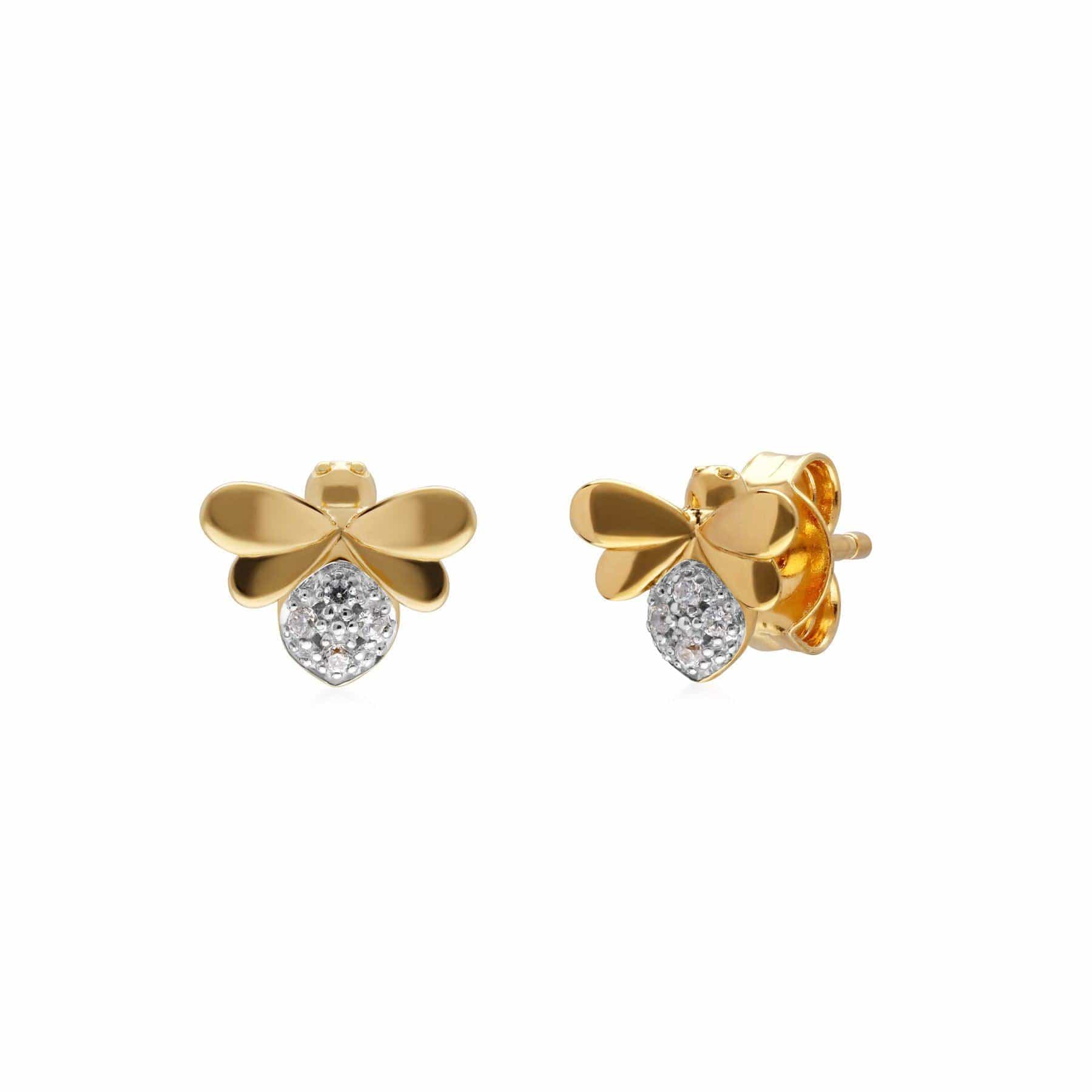 Yellow Gold Honeycomb Inspired Diamond Bee Earrings