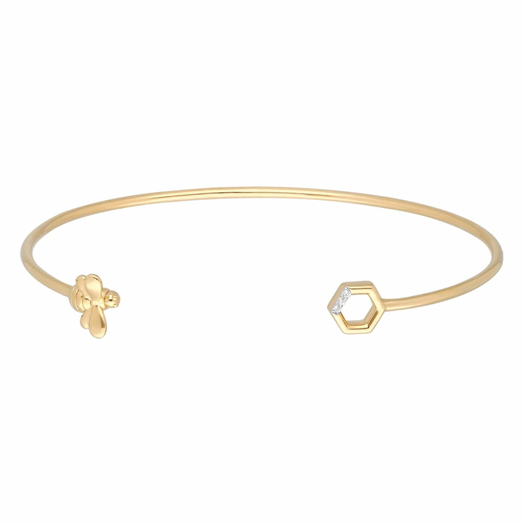 191B0048019 Honeycomb Inspired Diamond Hexagon Bee Bangle in 9ct Yellow Gold 4