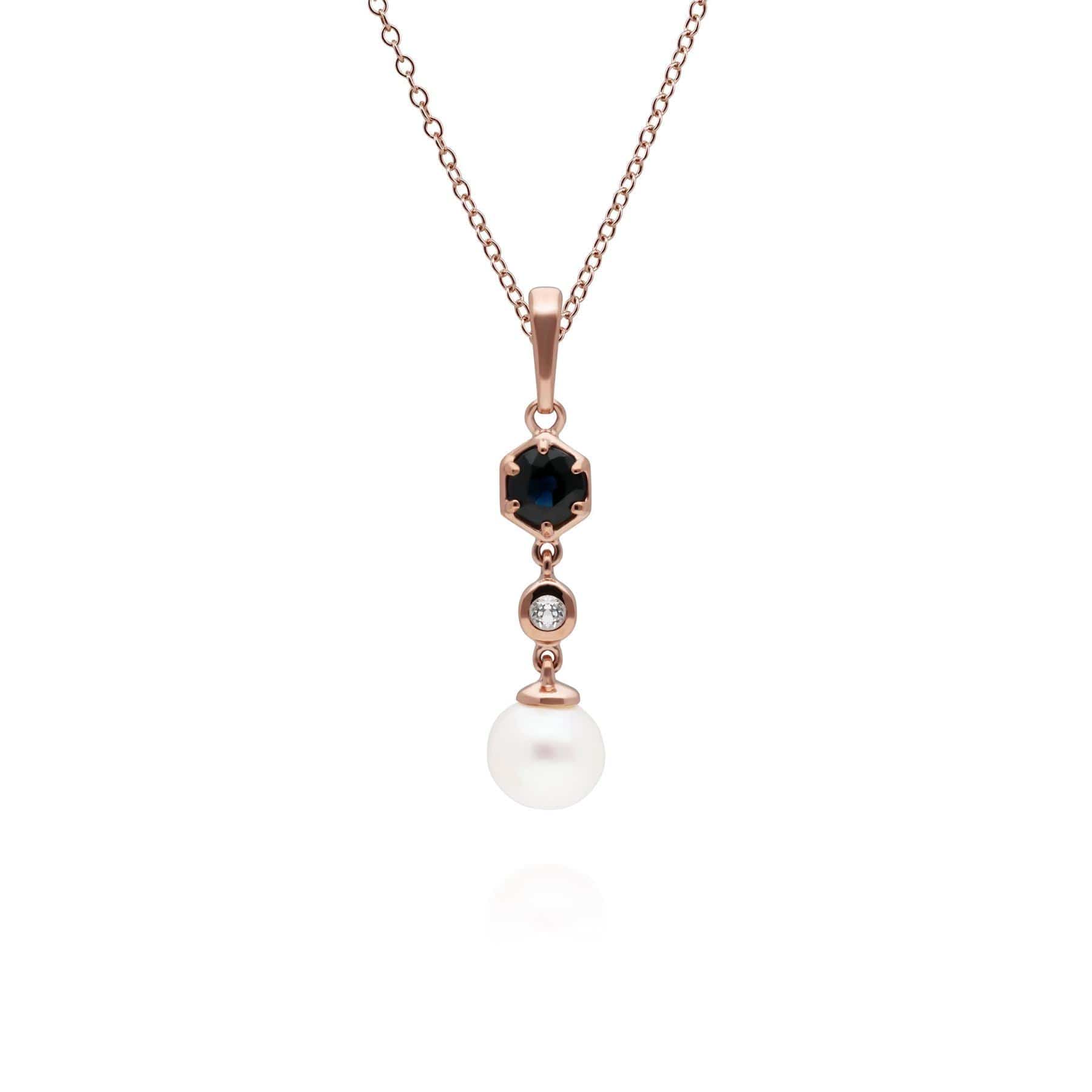 Modern Pearl, Sapphire & Topaz Ring & Pendant Rose Gold Plated Set - Gemondo