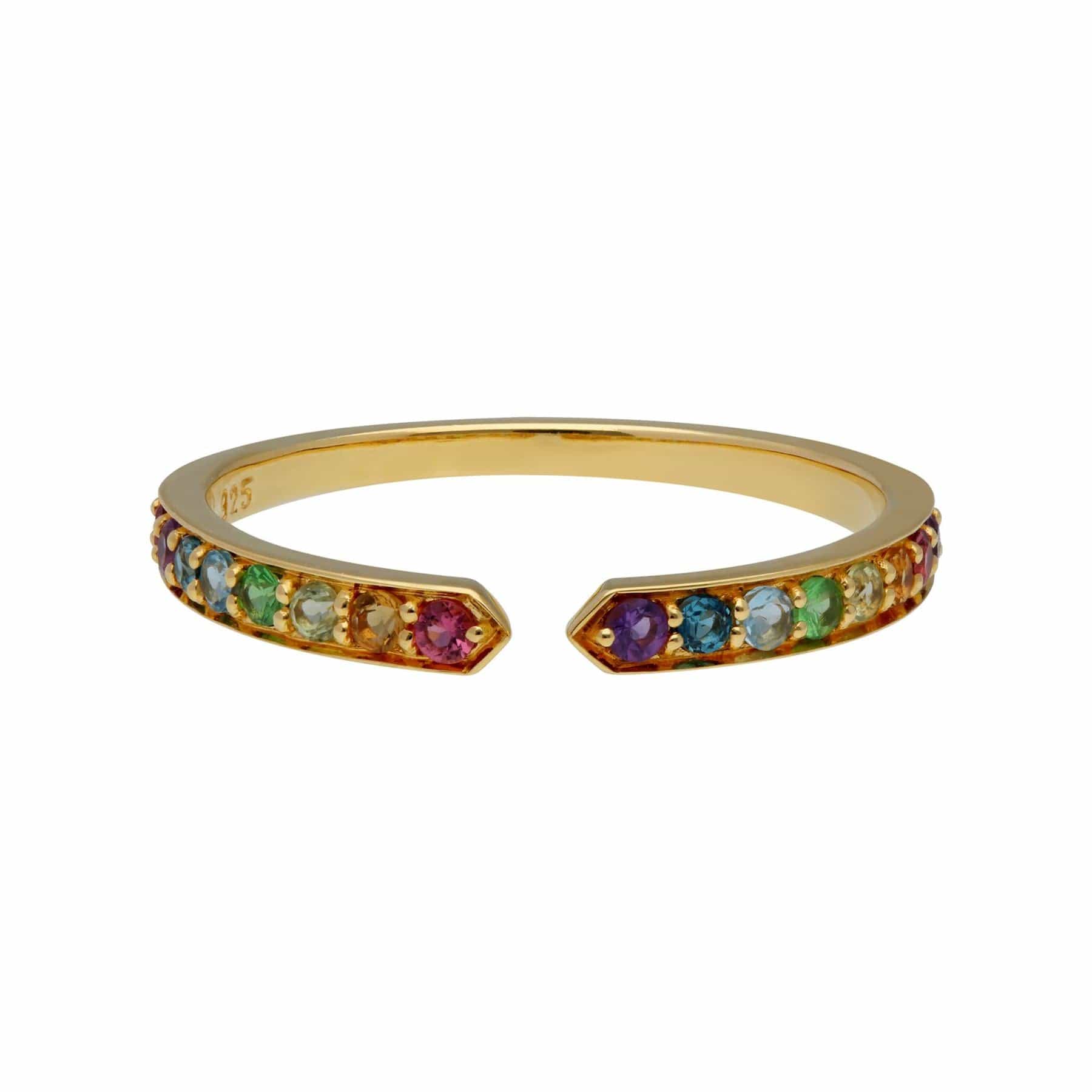 Rainbow Gemstone Open Ring in Gold Plated Sterling Silver