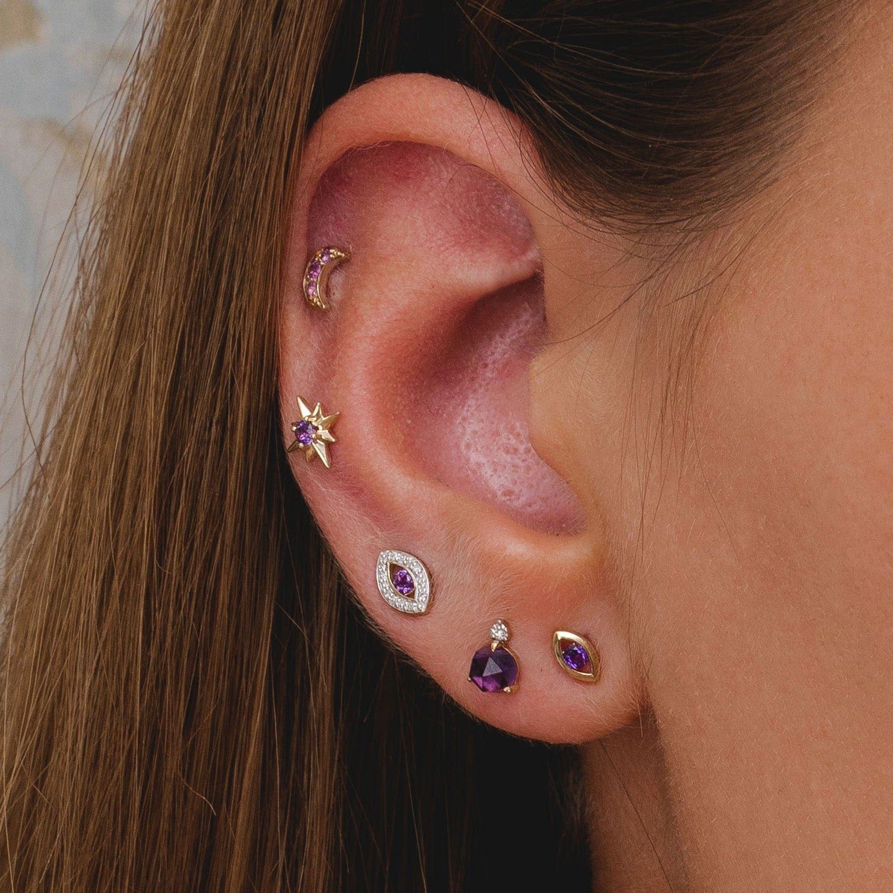 ECFEW™ Dainty Evil Eye Amethyst Stud Earrings in 9ct Yellow Gold - Gemondo