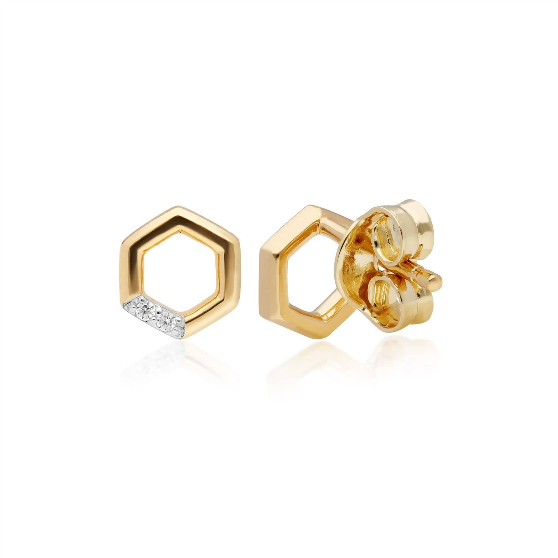 191E0392029 Diamond Hexagon Stud Earrings in 9ct Yellow Gold 3