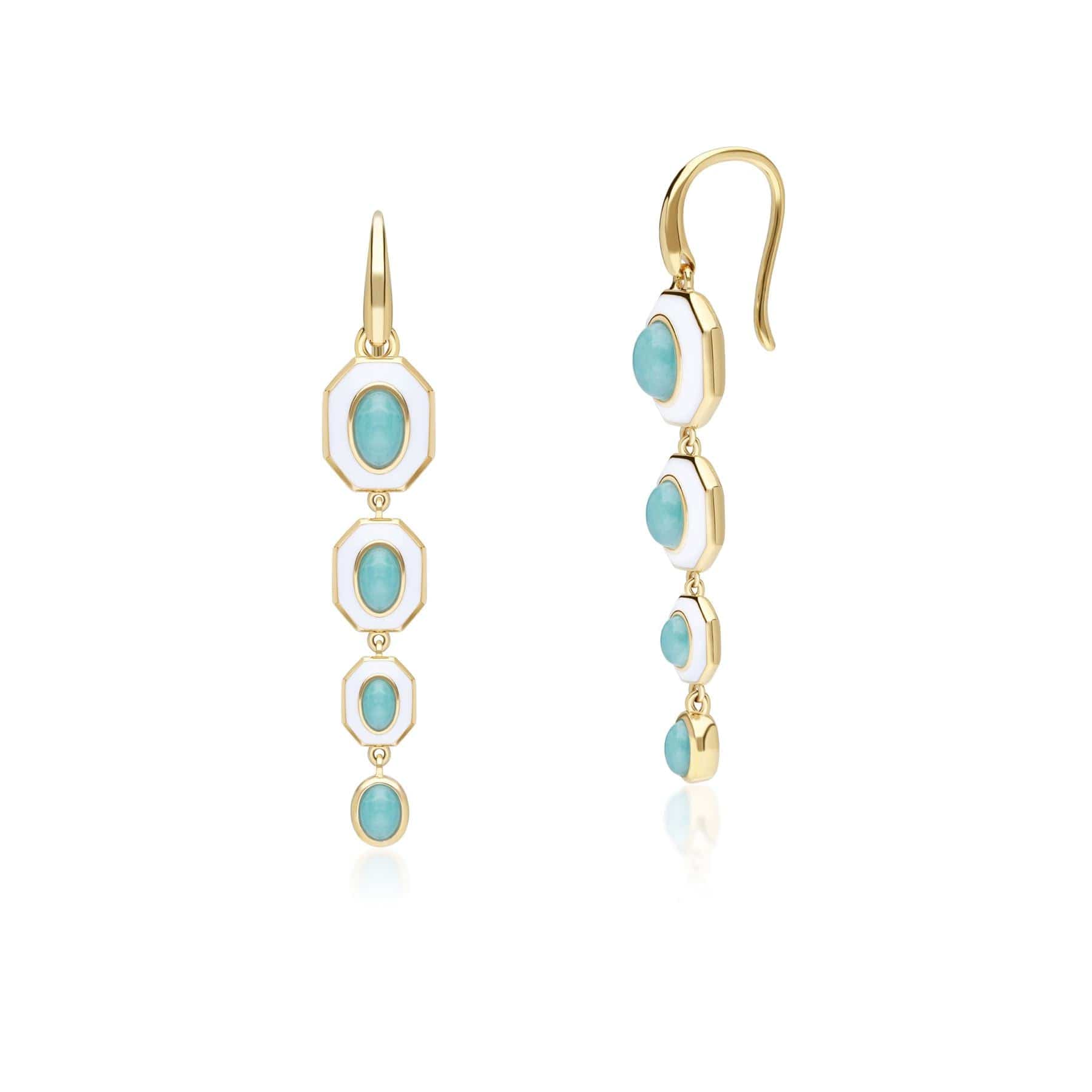 271E022101925 Siberian Waltz White Enamel & Amazonite Dangle Drop Earrings In Sterling Silver 1