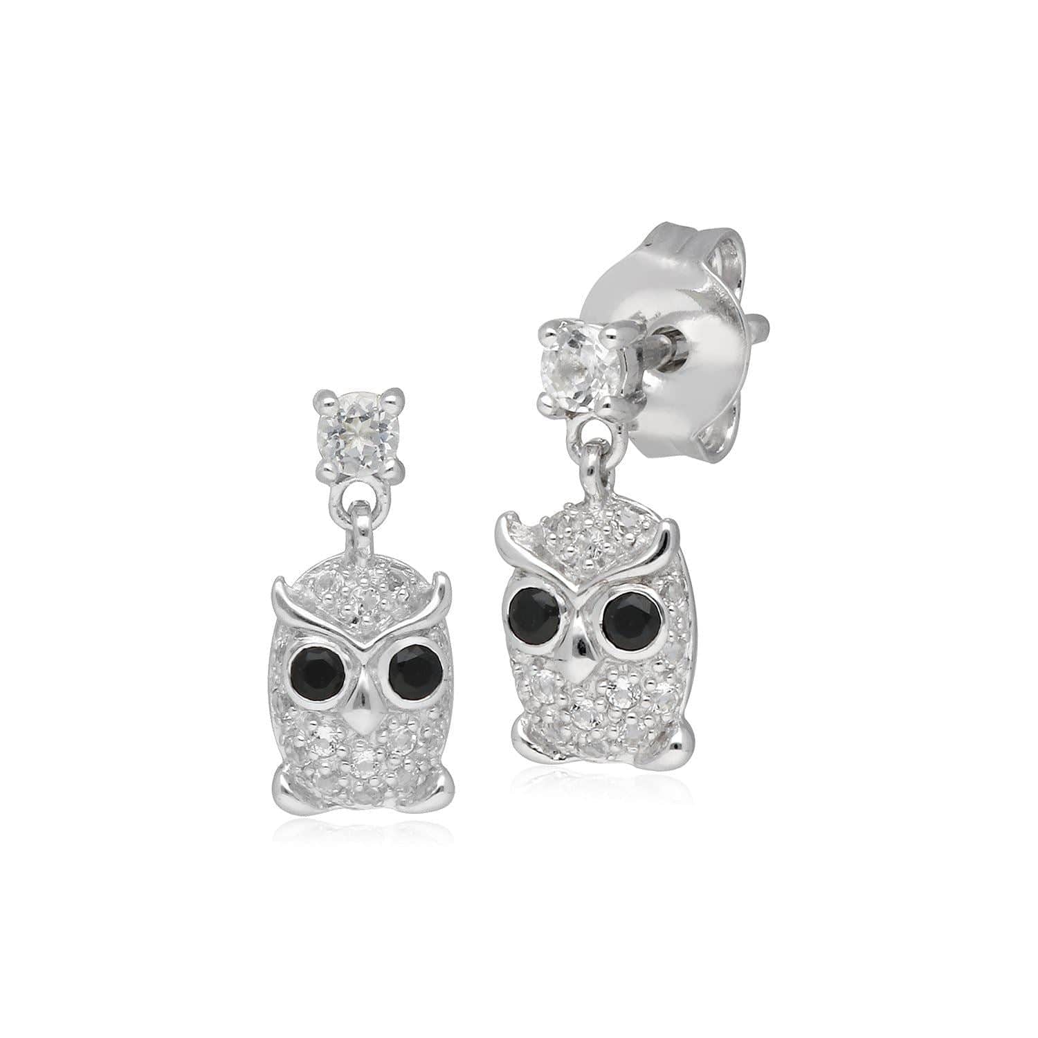 Garden Inspired Spinel & Clear Topaz Owl Stud Earrings In Sterling Silver - Gemondo