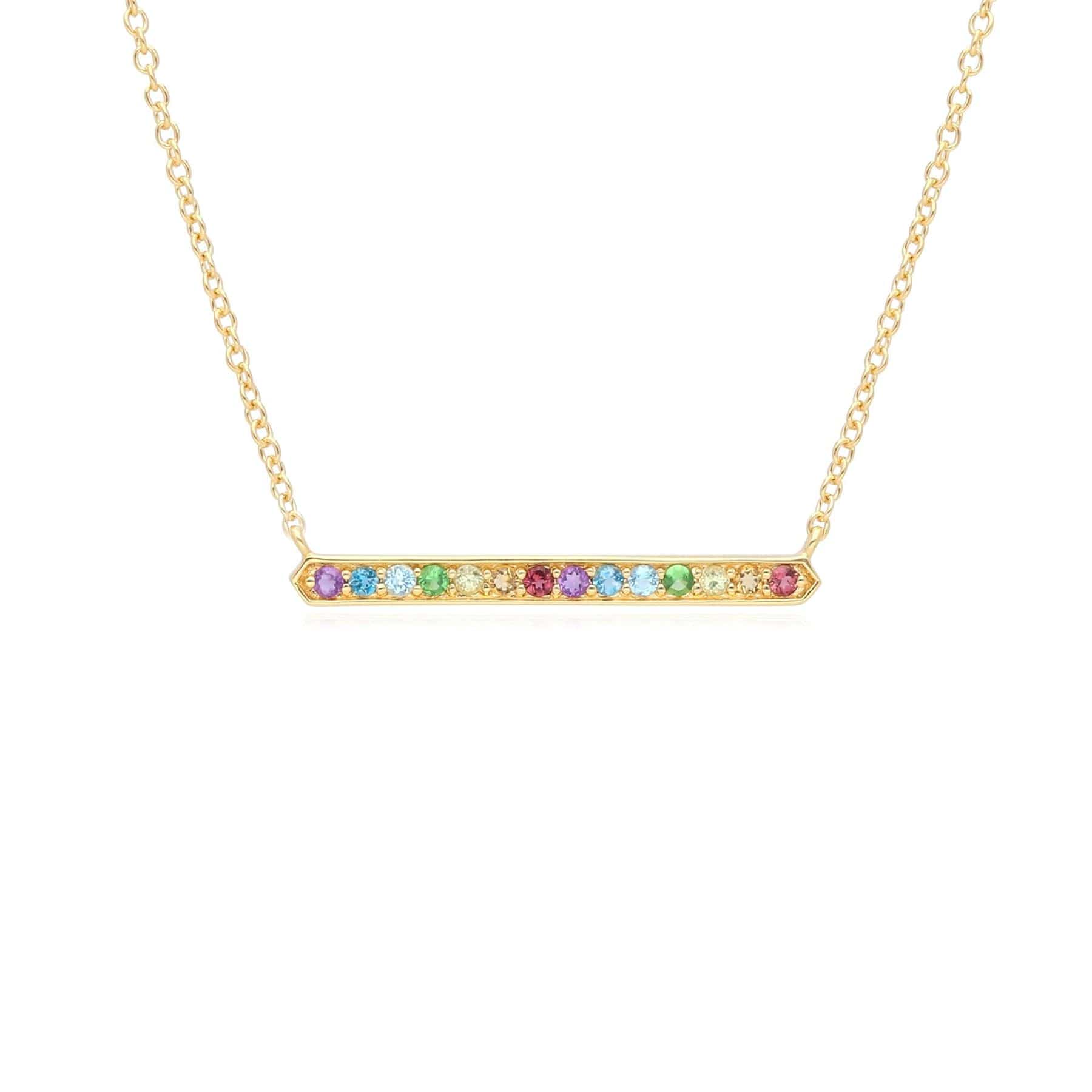 Rainbow Gemstone Bar Necklace in Gold Plated Sterling Silver