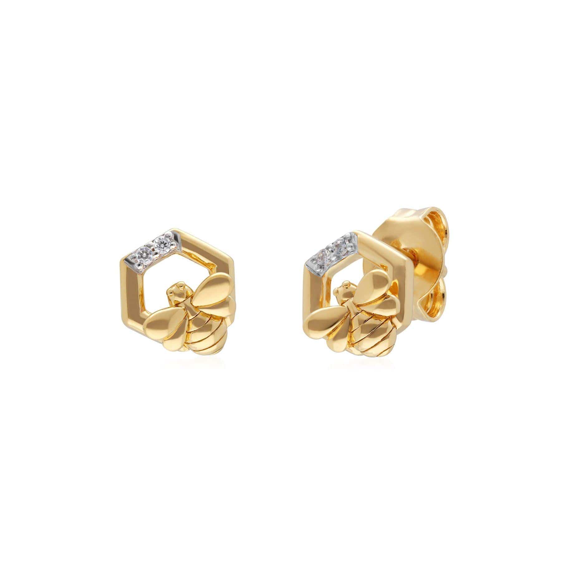 191E0411019 Honeycomb Inspired Diamond Hexagon Bee Earrings in 9ct Yellow Gold 1