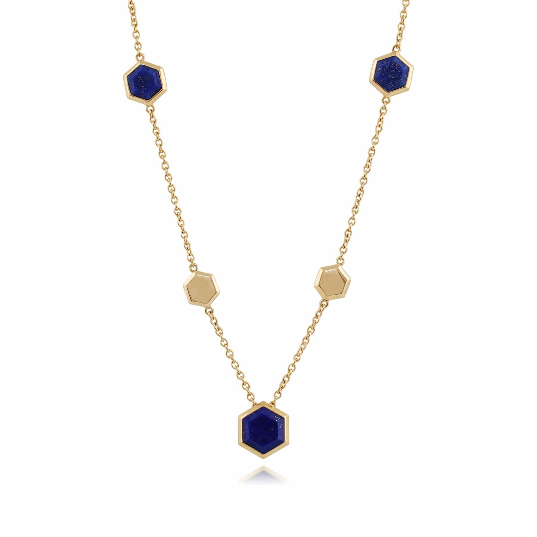 Geometric Hexagon lapiz Lazuli Necklace in Gold Plated 925 Sterling Silver