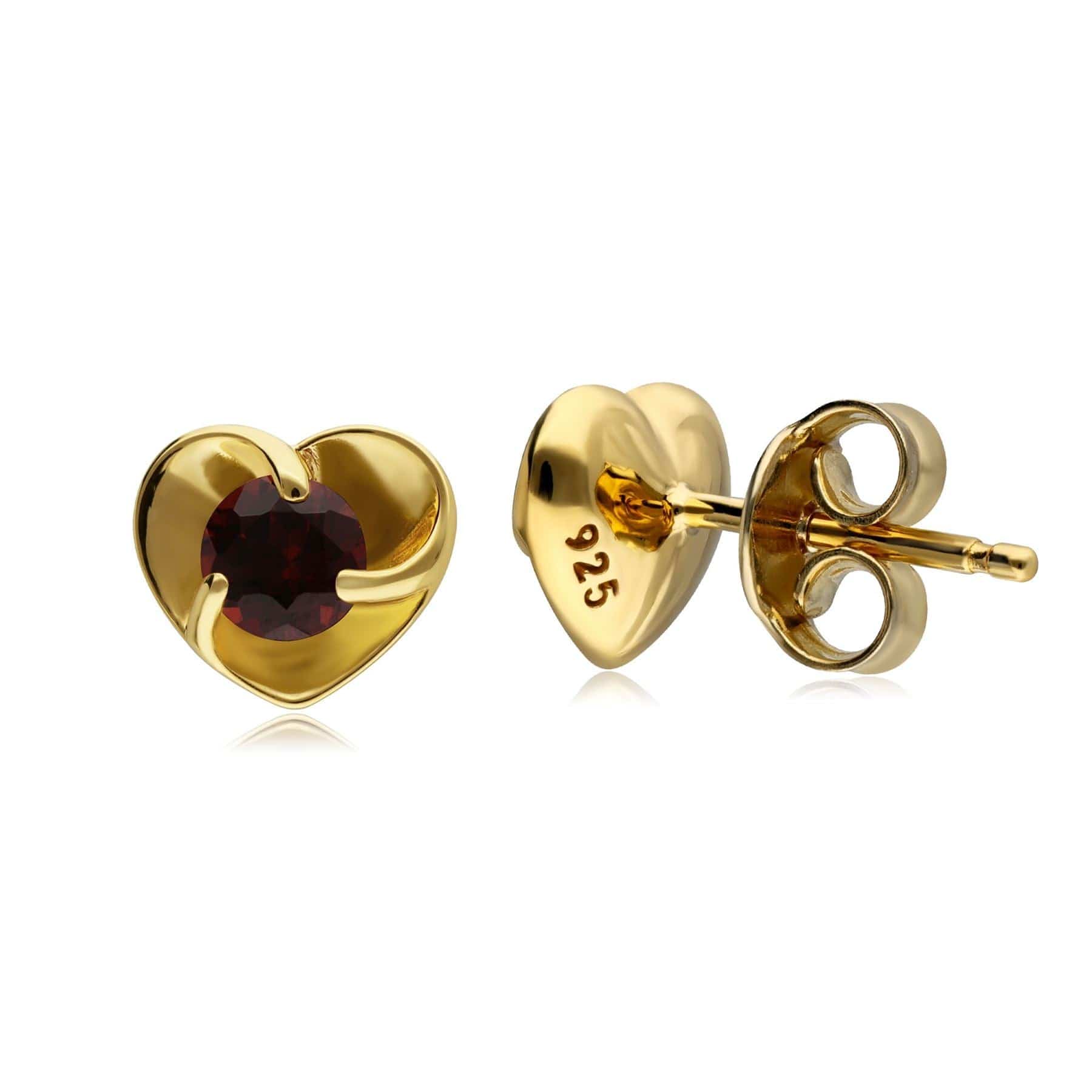 Garnet Heart Gold Plated Sterling Silver Stud Earrings - Gemondo