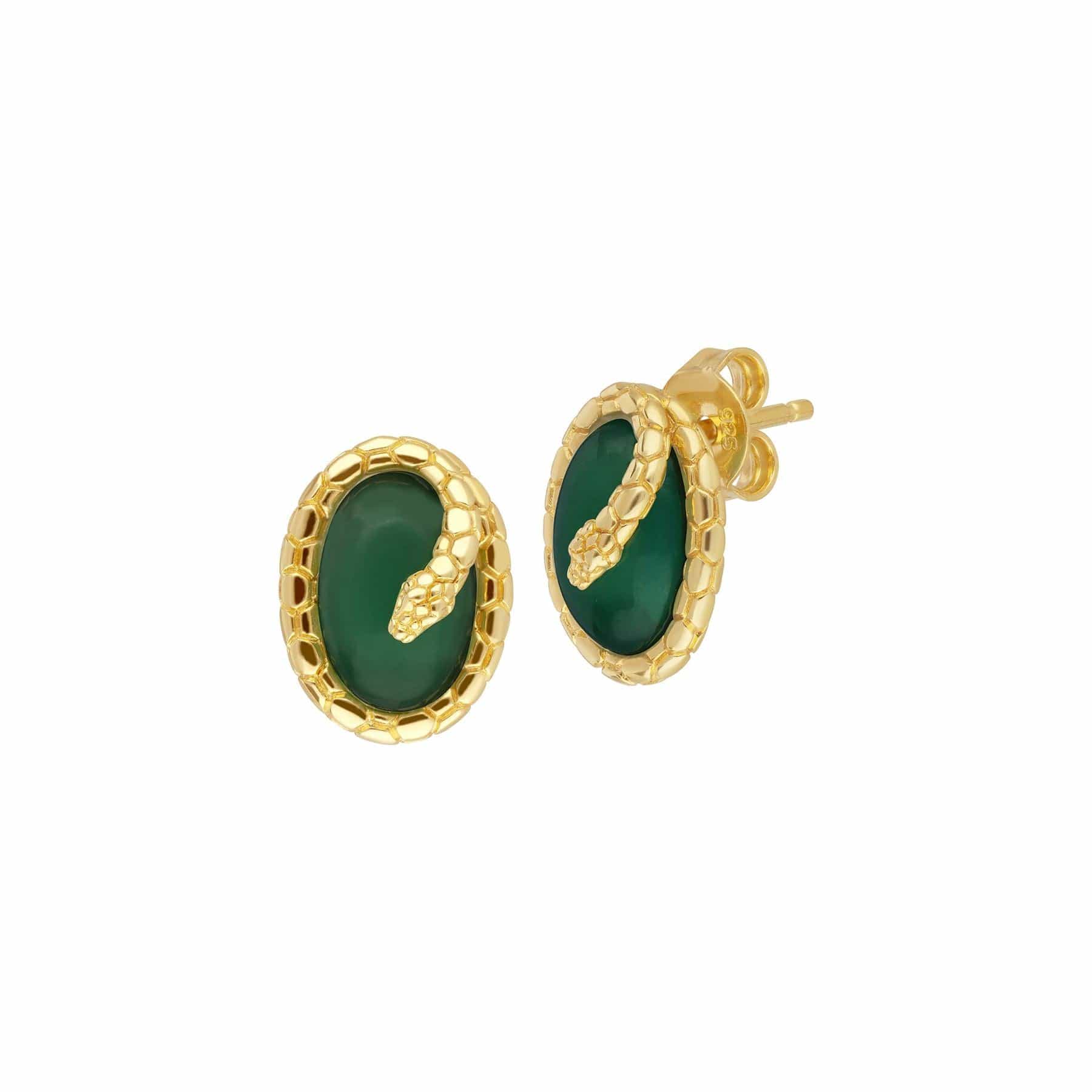 ECFEW™ 'The Ruler' Dyed Green Chalcedony Winding Snake Stud Earrings