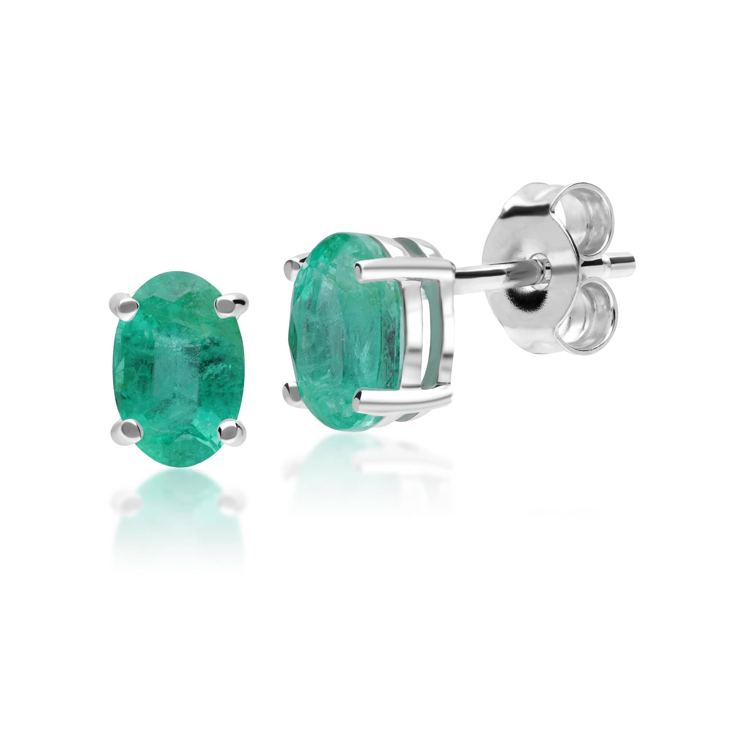 Classic Oval Emerald Stud Earrings in 9ct White Gold - Gemondo