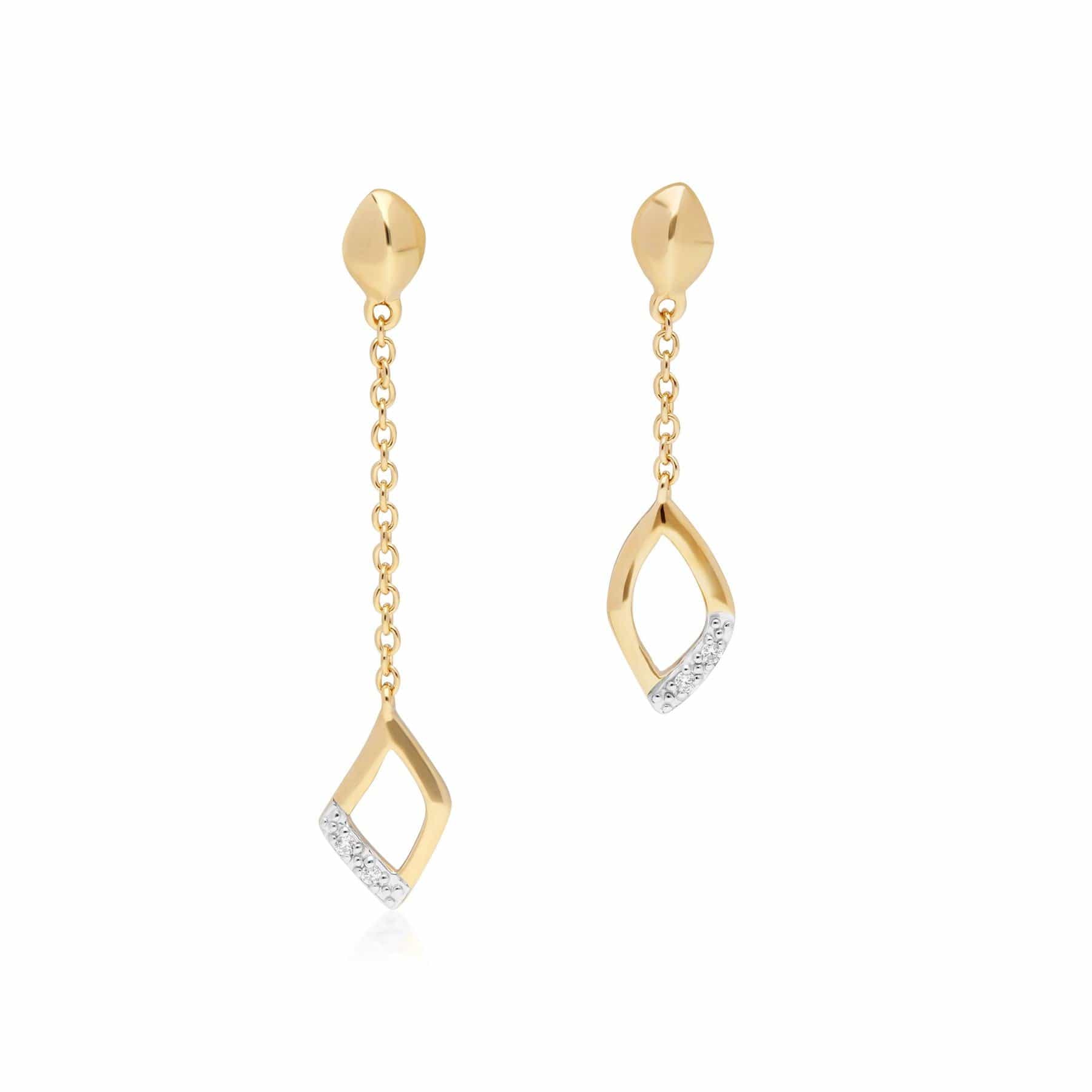 Mismatched Diamond Dangle Drop Earrings in Yellow Gold 