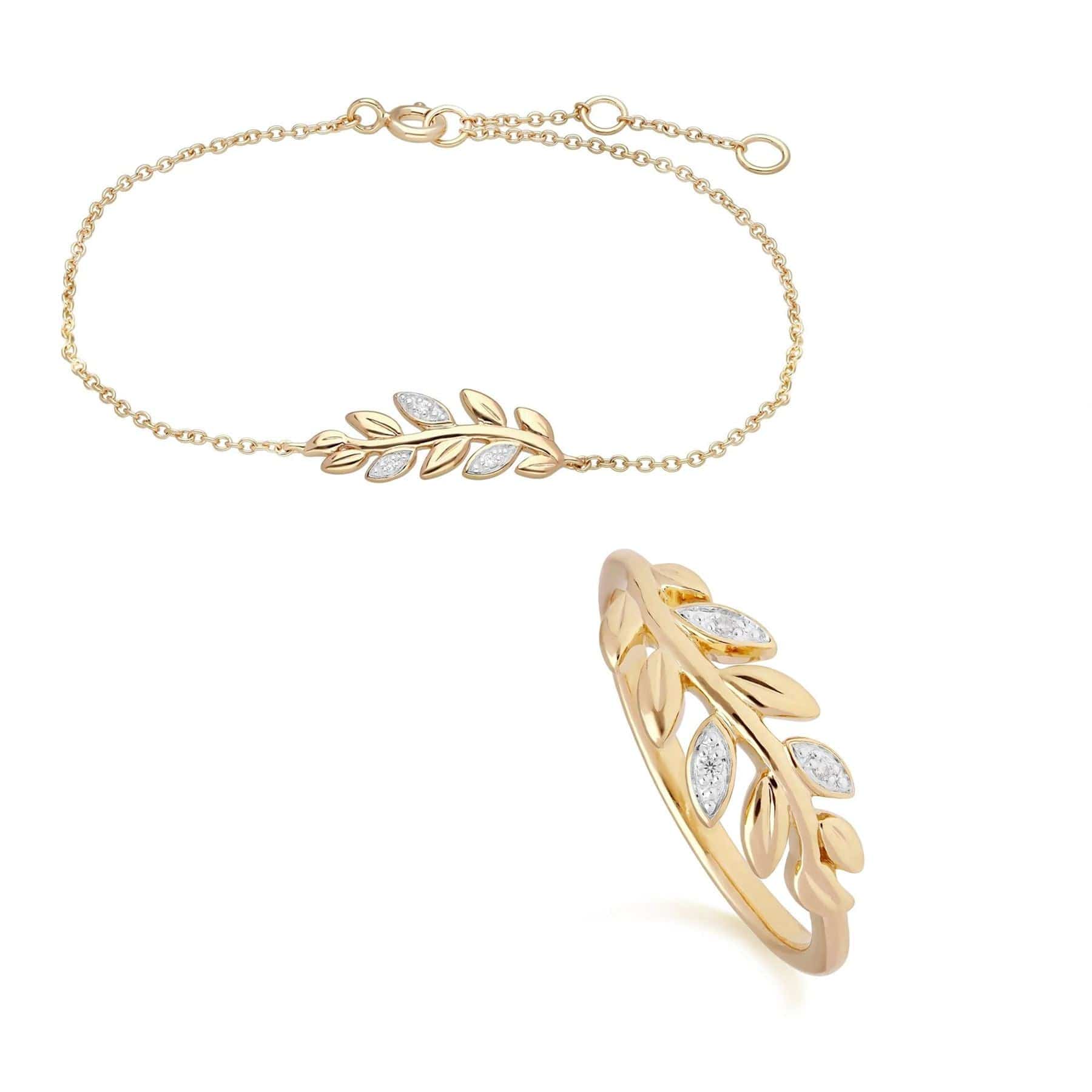 191L0158019-191R0911019 O Leaf Diamond Bracelet & Ring Set in 9ct Yellow Gold 1