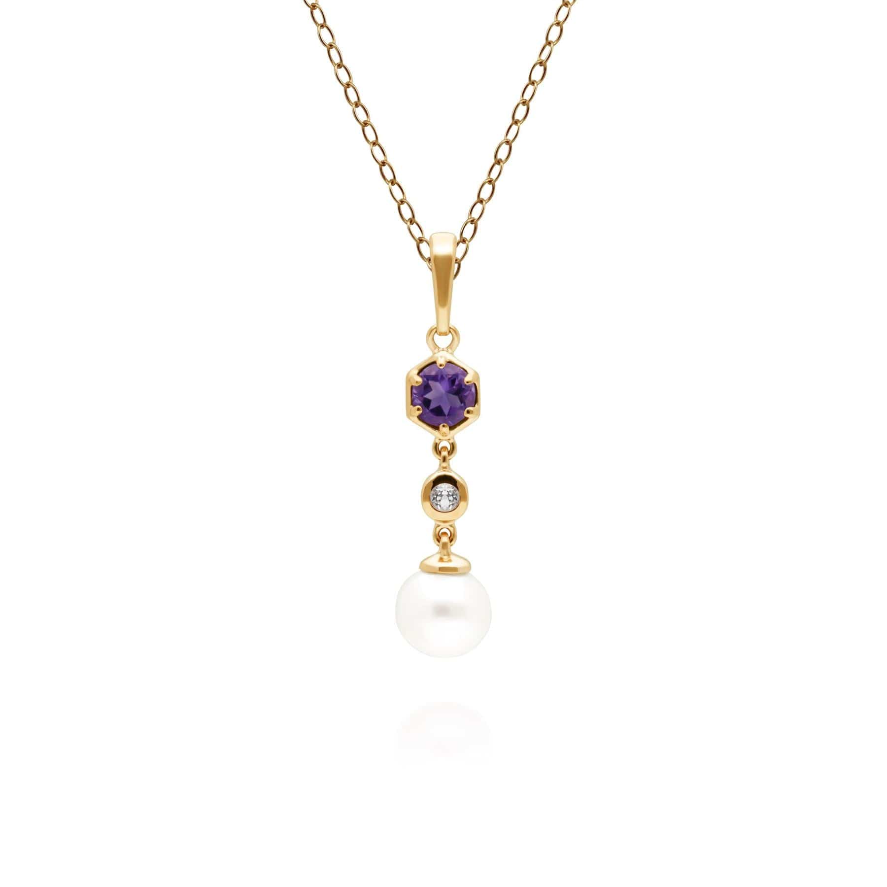 Modern Pearl, Amethyst & Topaz Drop Pendant in Gold Plated Silver - Gemondo
