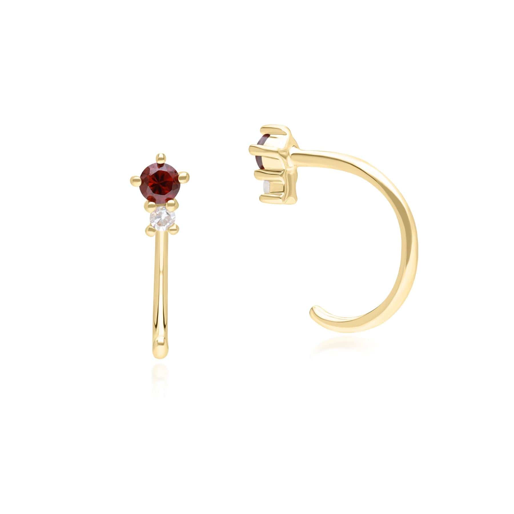 Modern Classic Garnet & Diamond Pull Through Hoop Earrings in 9ct Yellow Gold - Gemondo