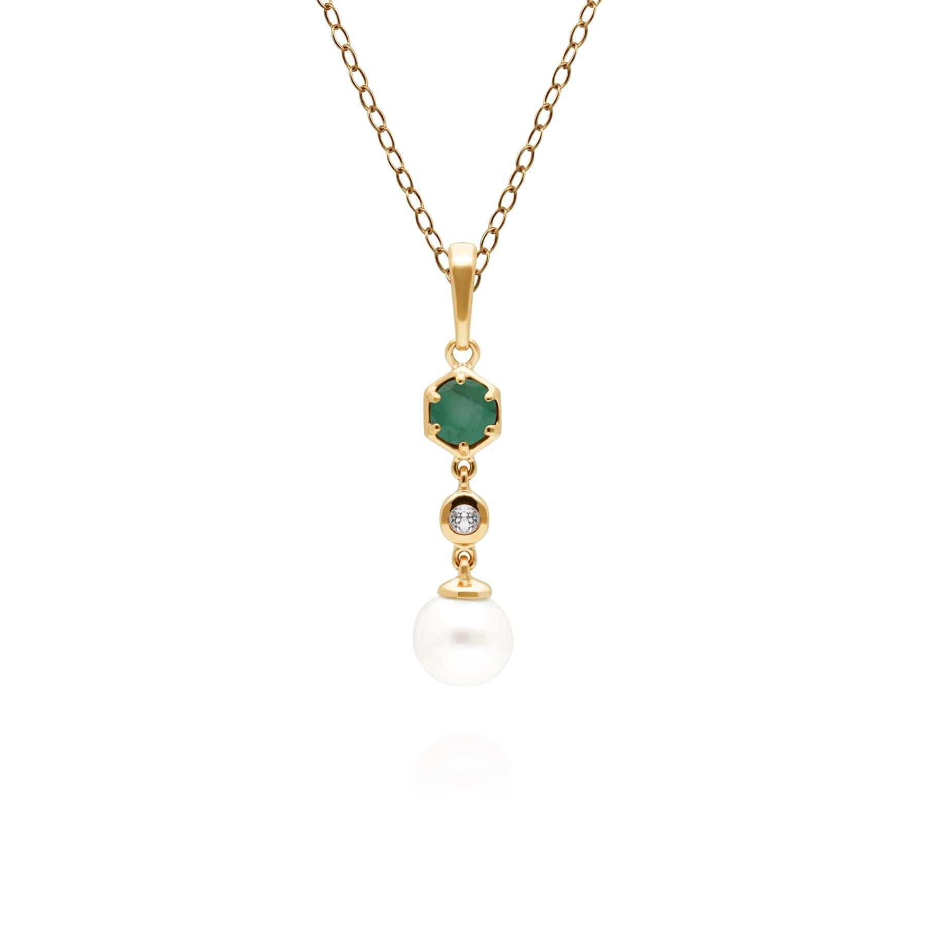 Modern Pearl, Emerald & Topaz Drop Pendant in Gold Plated Sterling Silver