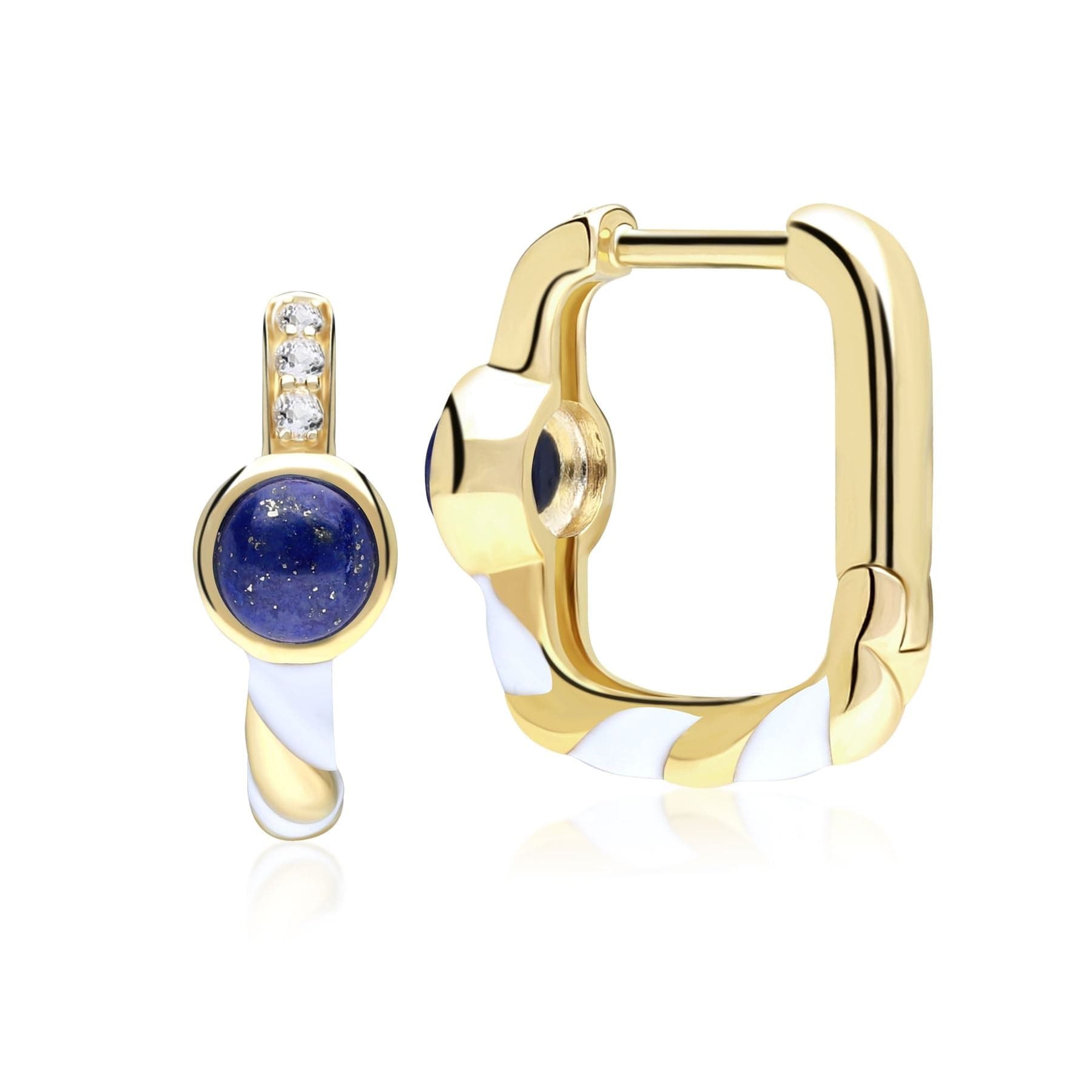 Siberian Waltz Enamel & Lapis Lazuli Square Hoop Earrings In Sterling Silver - Gemondo