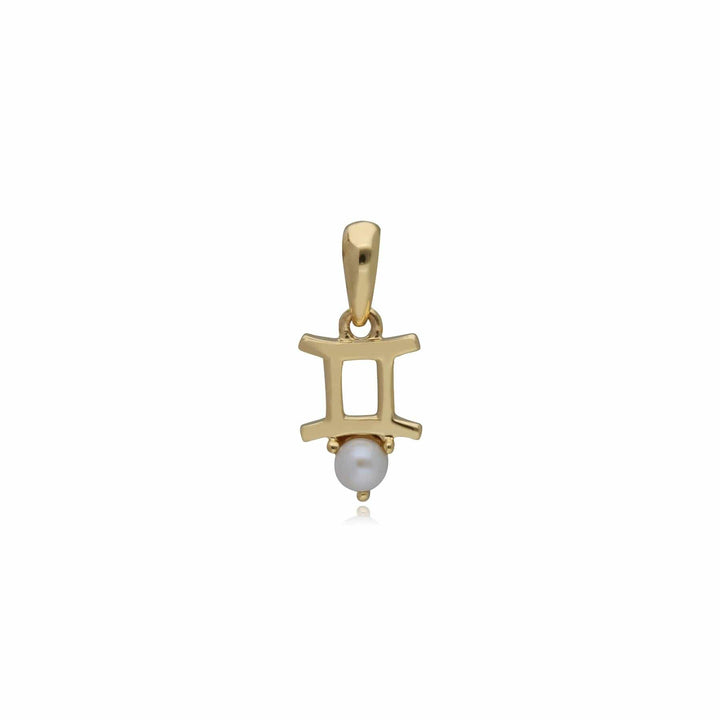 135P1997019nochain Pearl Gemini Zodiac Charm in 9ct Yellow Gold 1