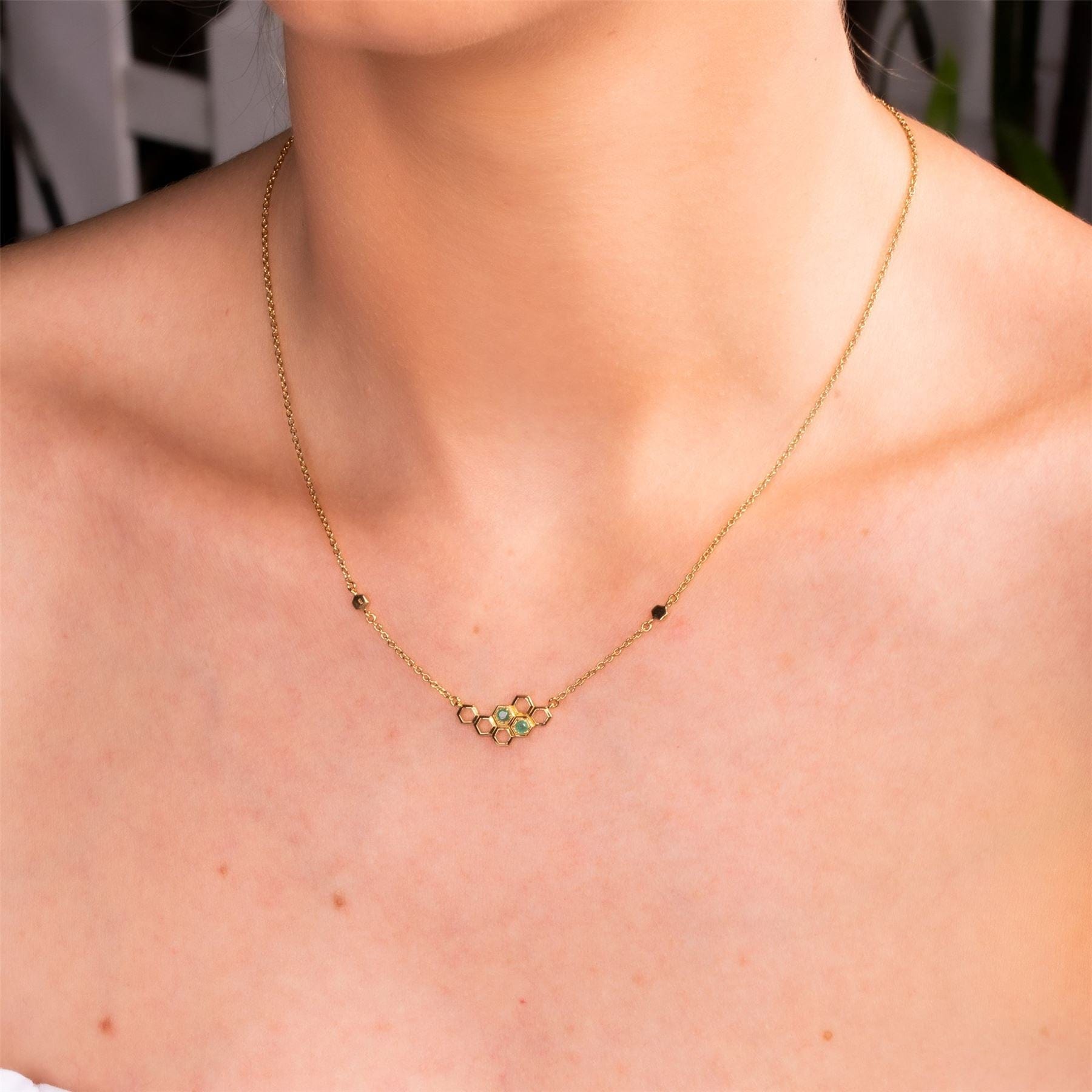 Honeycomb Inspired Emerald Link Necklace in 9ct Yellow Gold - Gemondo
