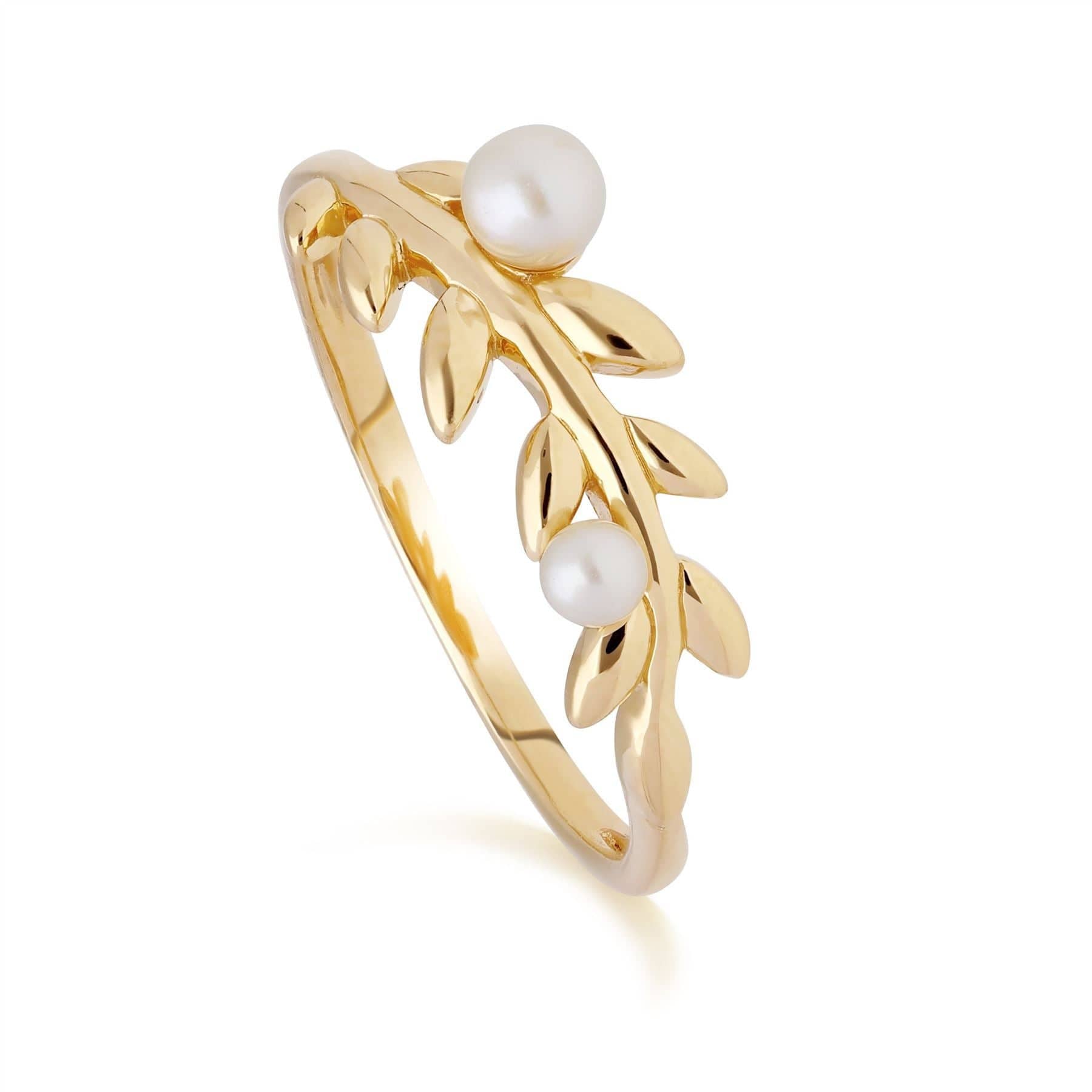 O Leaf Pearl Pendant & Ring Set in Gold Plated 925 Sterling Silver - Gemondo